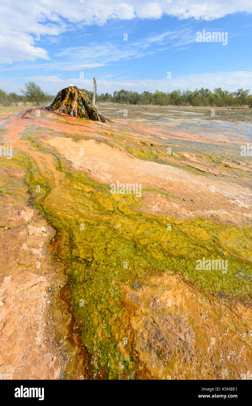 Centuryold Artesian Bore showing colourful mineral deposits. Hot water