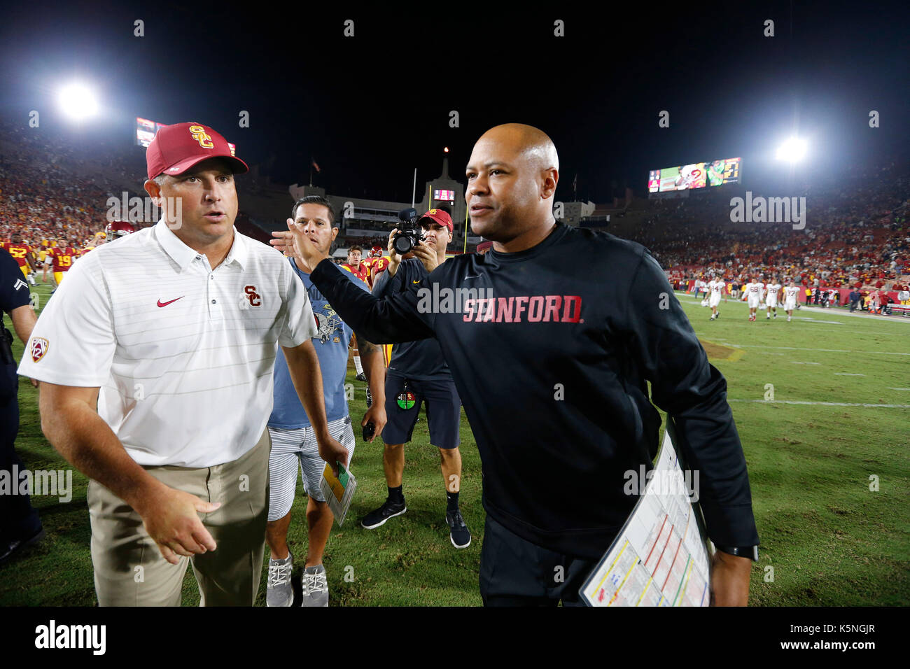 September 09, 2017 USC Trojans head coach Clay Helton shakes hands with ...