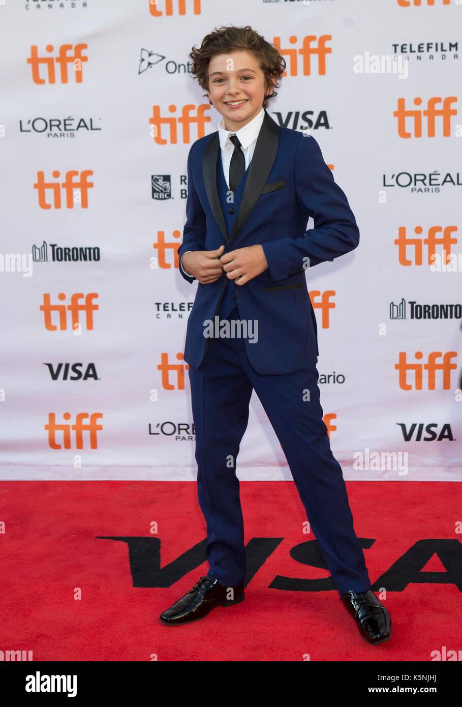 Toronto, Canada. 9th Sep, 2017. Noah Jupe attends the North American premiere of the film 'Suburbicon' at Princess of Wales Theatre during the 2017 Toronto International Film Festival in Toronto, Canada, Sept. 9, 2017. Credit: Zou Zheng/Xinhua/Alamy Live News Stock Photo