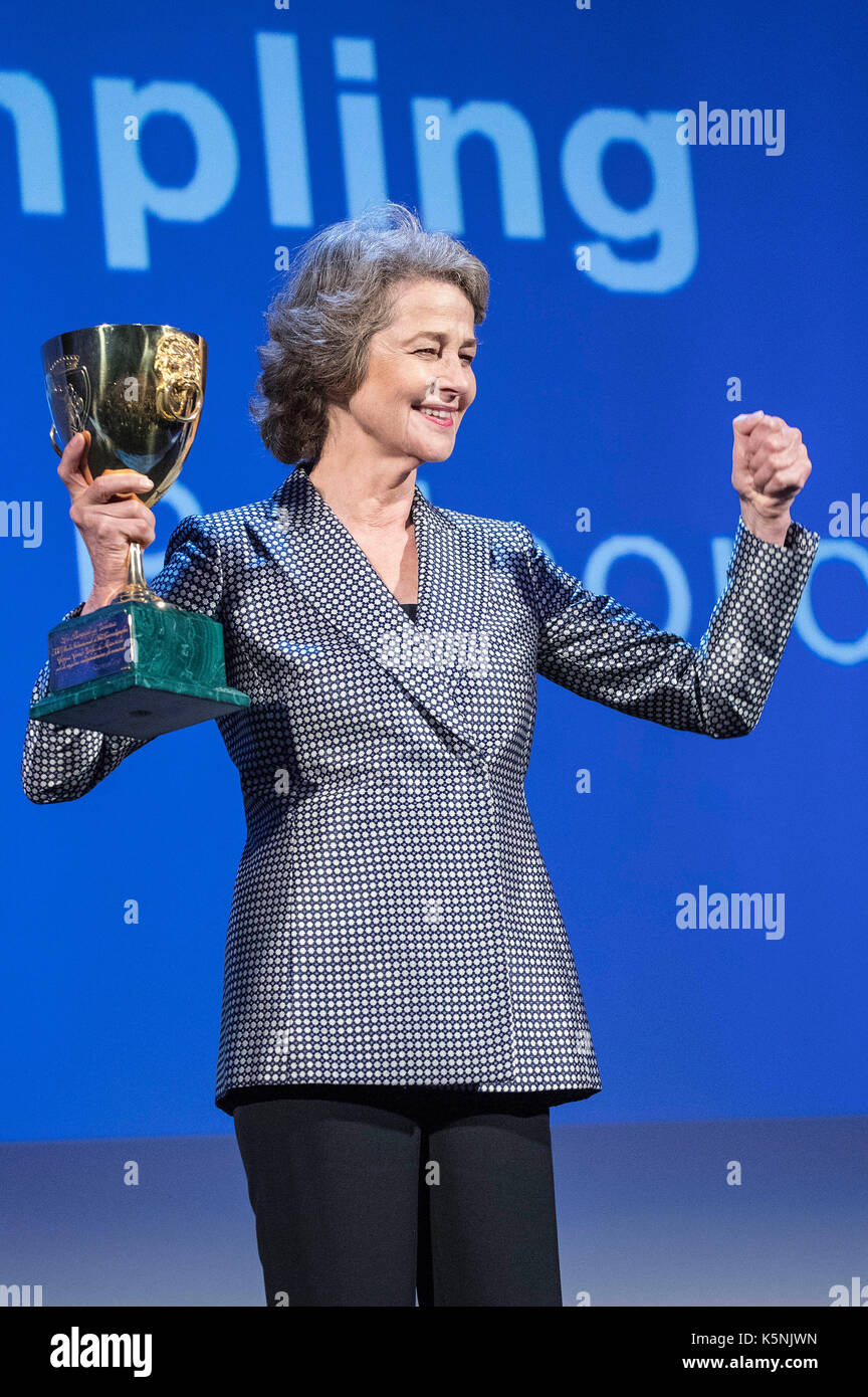 Venice, Italy. 09th Sep, 2017. Actress Charlotte Rampling wins the Coppa Volpi for Best actress in the film 'Hannah' at the 74th Venice International Film Festival on Septemer 09, 2017 in Venice, Italy Credit: Geisler-Fotopress/Alamy Live News Stock Photo