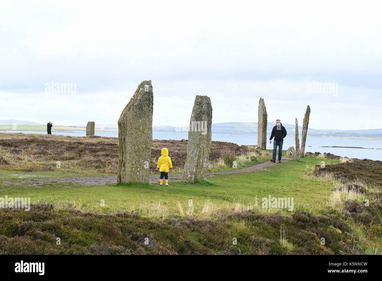 Ring of Brodgar, Orkney, Scotland, U.K.- 10 September 2017: U.K. weather - a grey and blustery day at the Ring of Brodgar, Orkney.   36 of the original 60 standing stones remain Credit: Kay Roxby/Alamy Live News Stock Photo