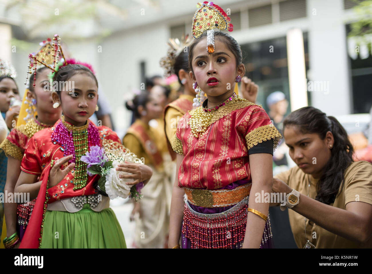 Kuala Lumpur, MALAYSIA. 10th Sep, 2017. Malaysian kids wearing traditional costumes during the Japanese annual 'Bon Odori' festival celebrations in Kuala Lumpur, Malaysia on September 10, 2017. Hundreds of participants including both resident Japanese nationals and local Malaysians are celebrated the summer dance festival. Credit: Chris Jung/ZUMA Wire/Alamy Live News Stock Photo