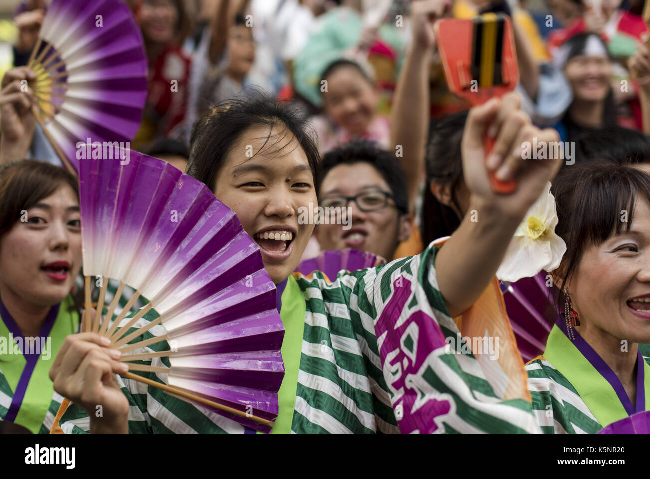 Kuala Lumpur, MALAYSIA. 10th Sep, 2017. Japanese girls living in Malaysia wearing traditional Yukata costumes during the annual 'Bon Odori' festival celebrations in Kuala Lumpur, Malaysia on September 10, 2017. Hundreds of participants including both resident Japanese nationals and local Malaysians are celebrated the summer dance festival. Credit: Chris Jung/ZUMA Wire/Alamy Live News Stock Photo