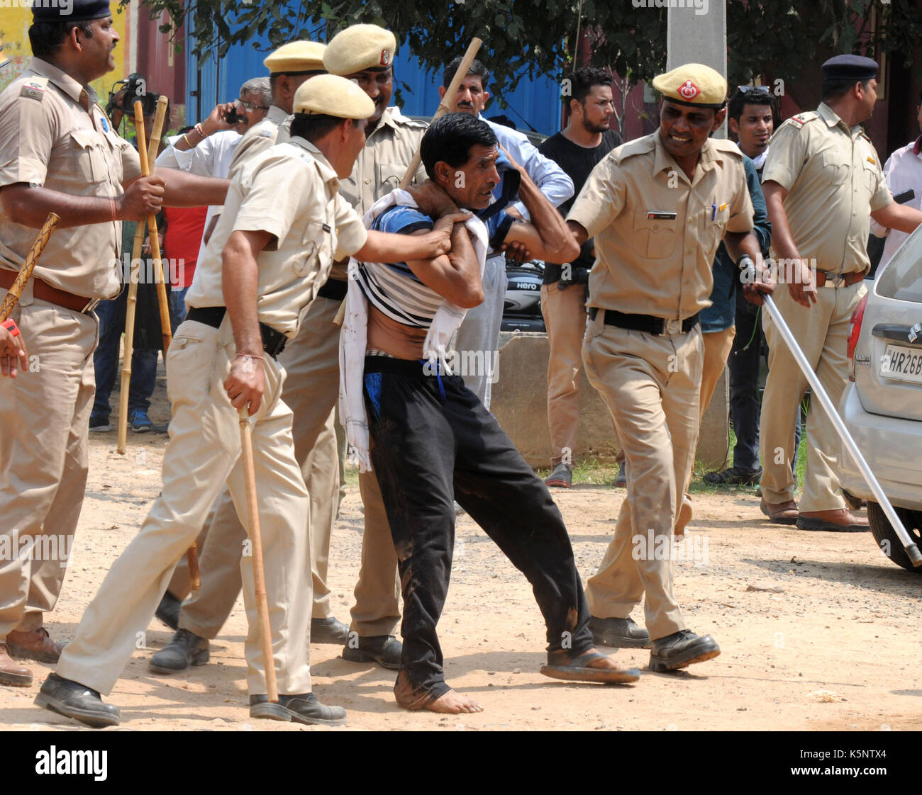 GURGAON, INDIA SEPTEMBER 10 The police used lathis or batons to