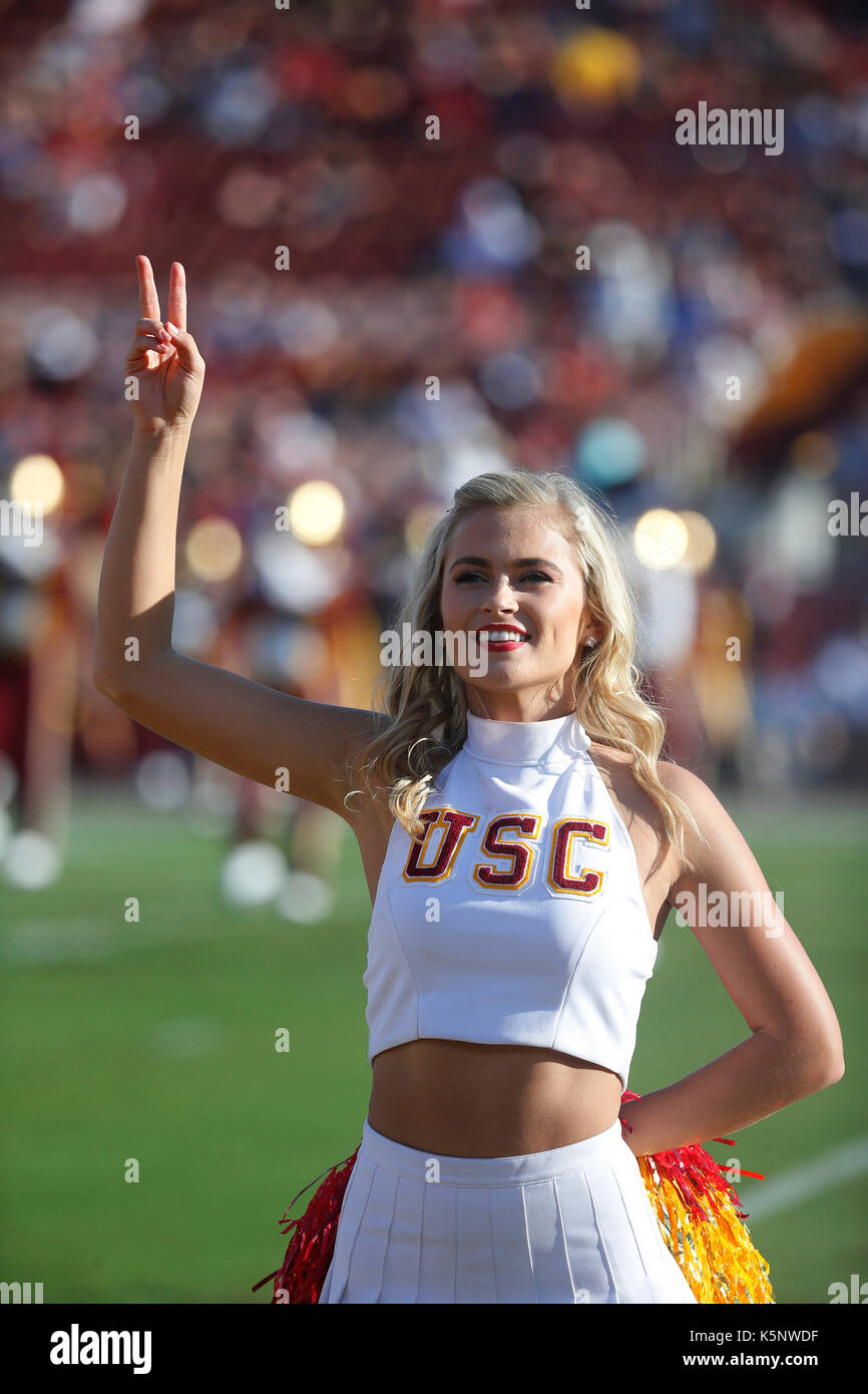 September 09, 2017 USC Trojans cheerleader before the game against the Stanford Cardinal at the Los Angeles Coliseum in Los Angeles, California. USC defeated Stanford 42-24. Charles Baus/CSM Stock Photo