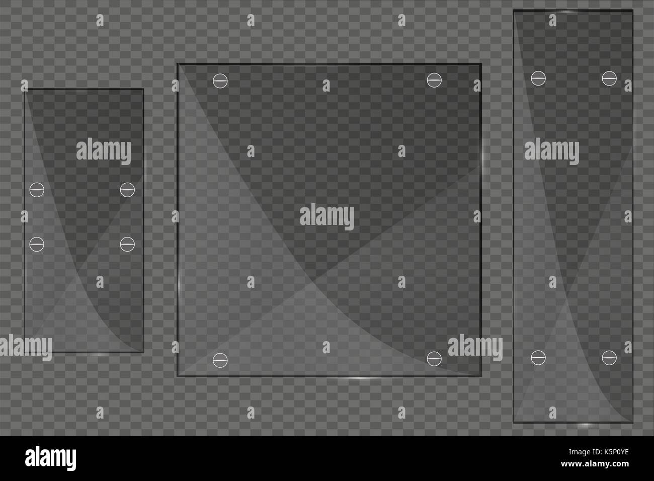Glass plates set. Vector glass banners on transparent background. Vector illustration Stock Vector