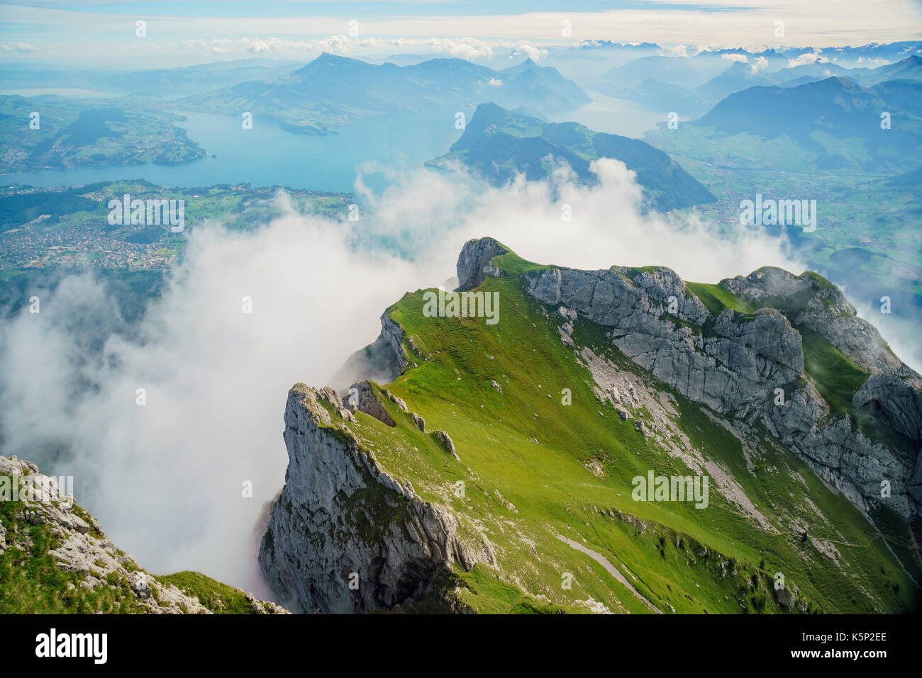 Awesome landscape with lake over Mount Pilatus, Lucerne, Switzerland Stock Photo