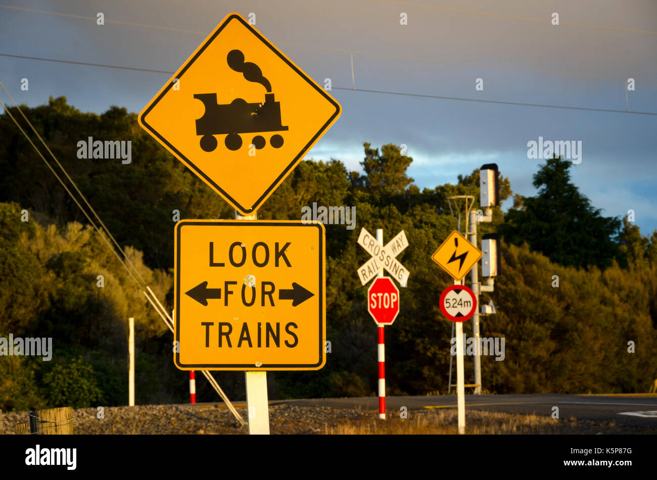 Railway Level Crossing Signs Horopito North Island New Zealand Stock Photo Alamy