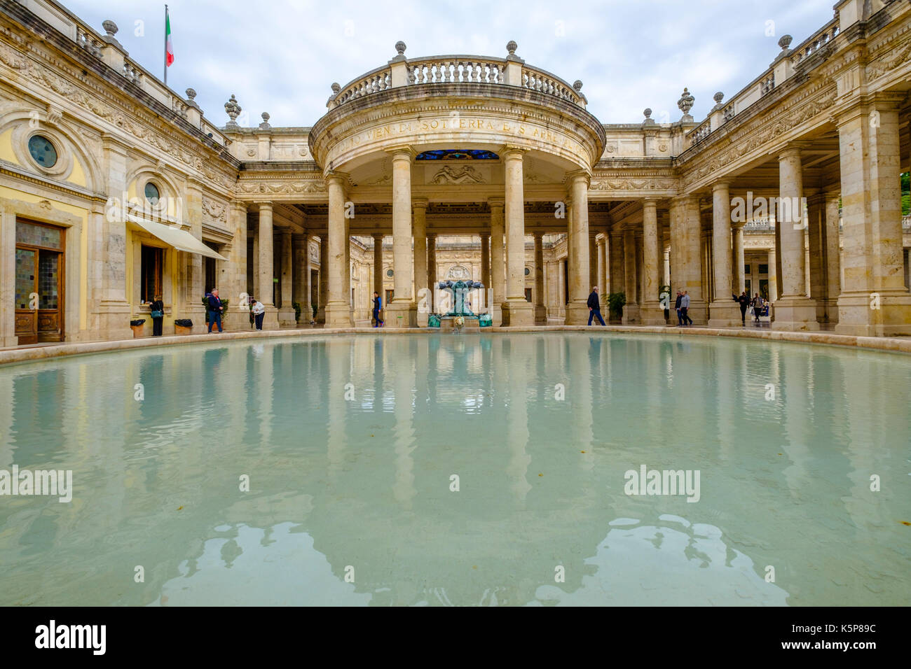 The hot springs of Tettuccio Terme are located between splendid old buildings in a wonderful park Stock Photo