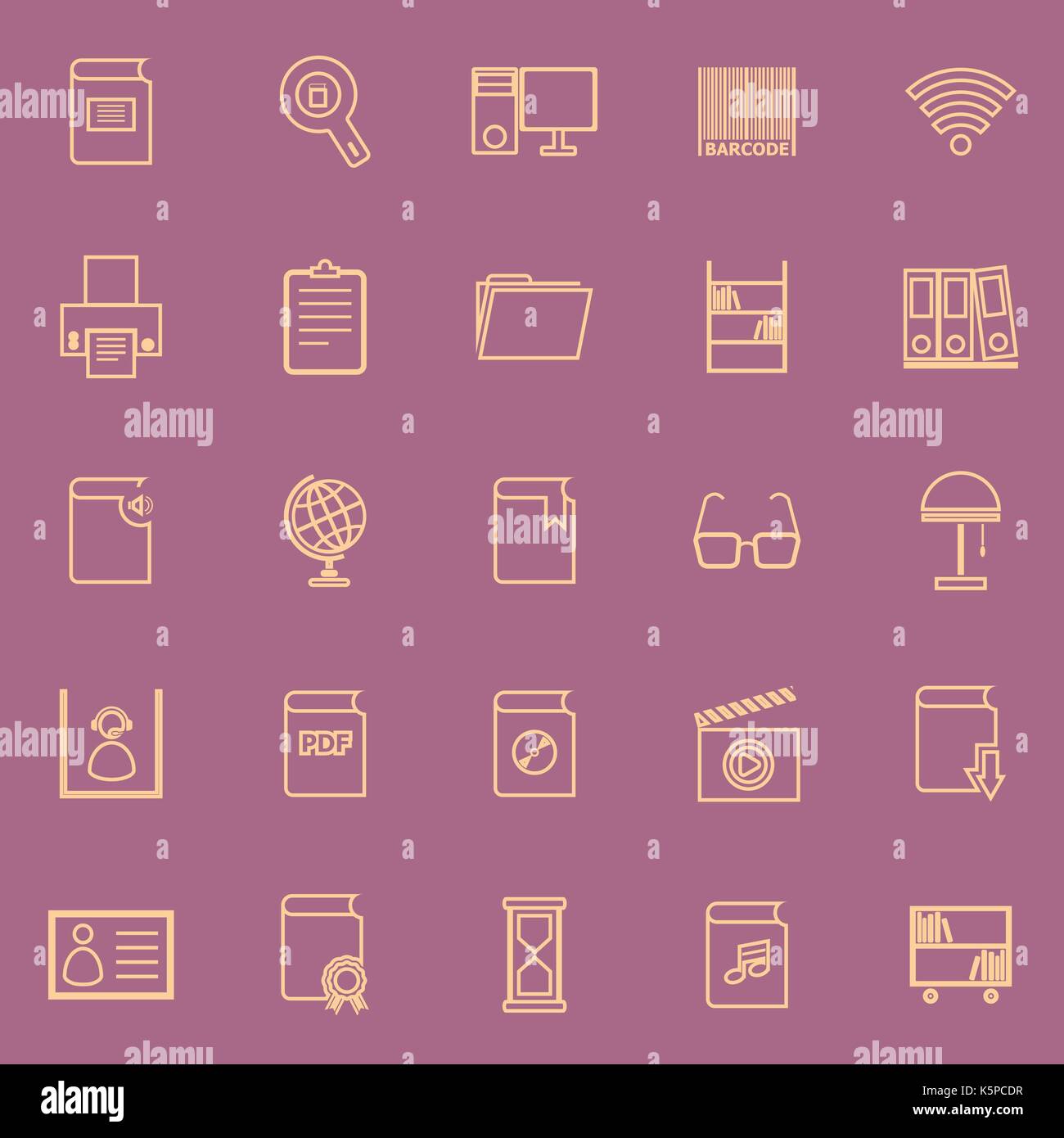Library line color icons on purple background, stock vector Stock ...