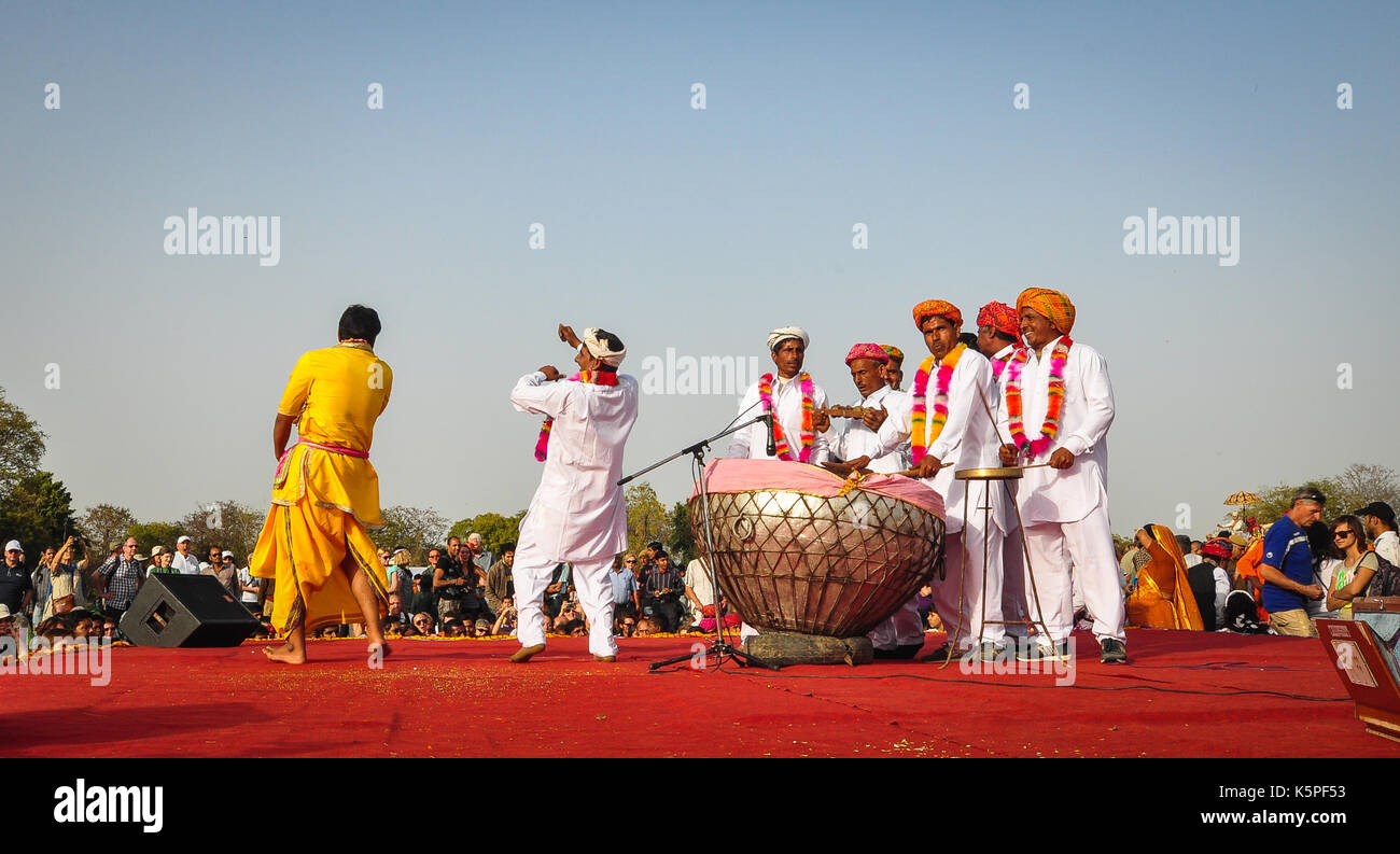 Pushkara Instrument Pushkar, India - Mar 7, 2012. Musicians playing drum during a ...