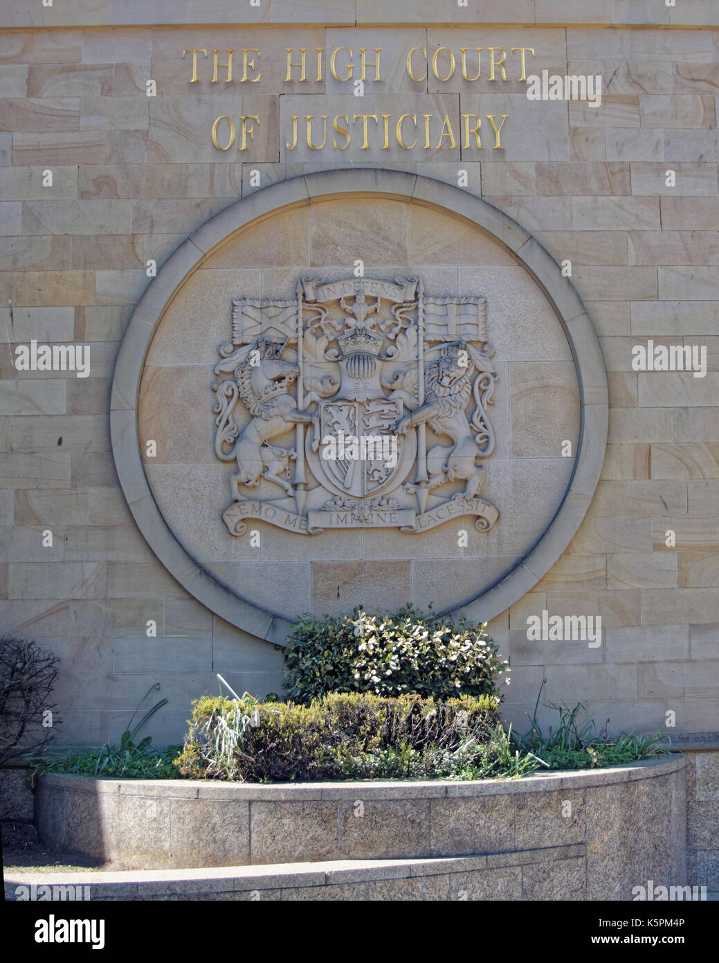 High Court of Justiciary Glasgow High Court logo sign coat of arms, the supreme criminal court in Scotland. Glasgow’s High Court a trial court Stock Photo