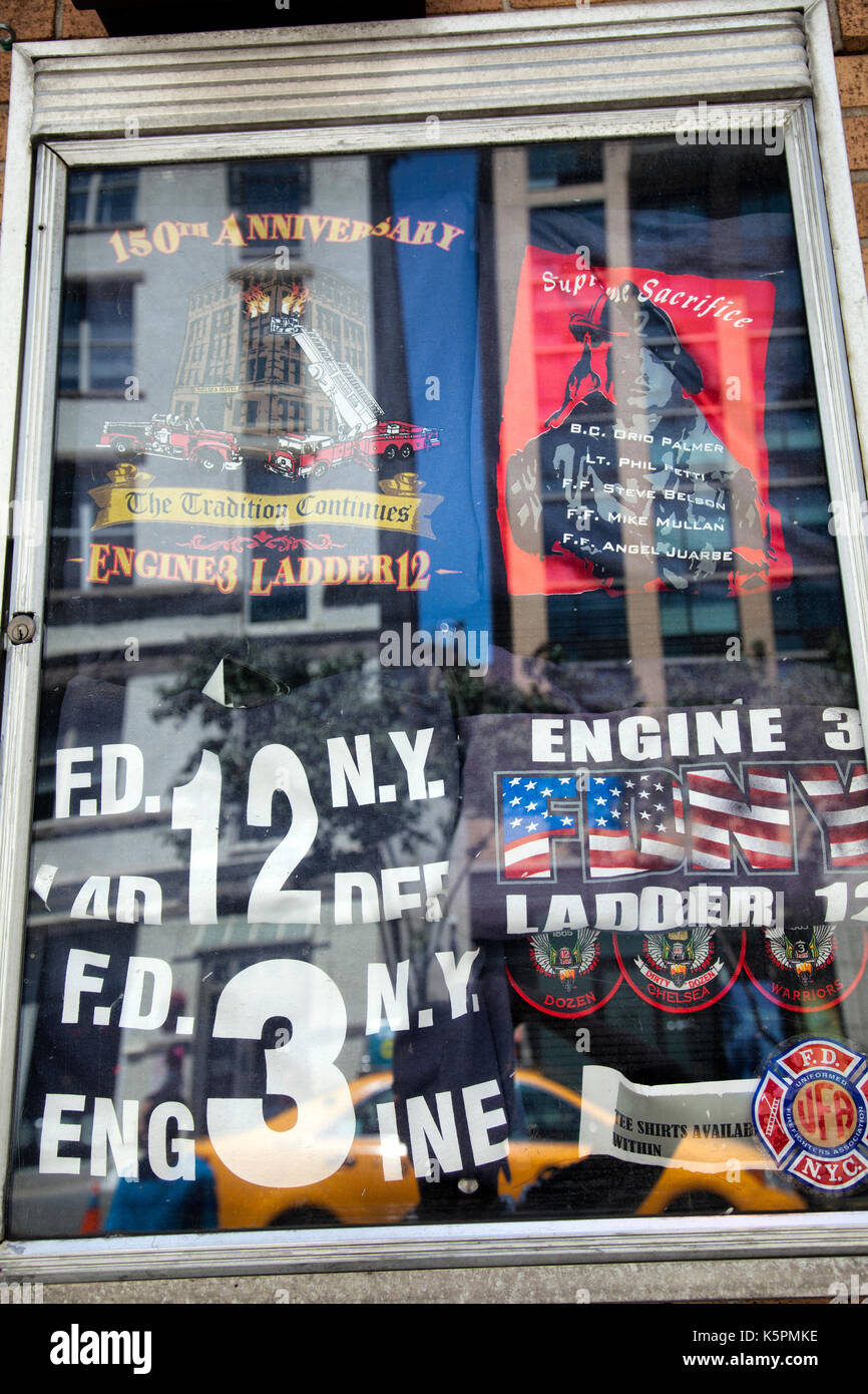FDNY Engine 12 Tee Shirts Display in New York City - USA Stock Photo