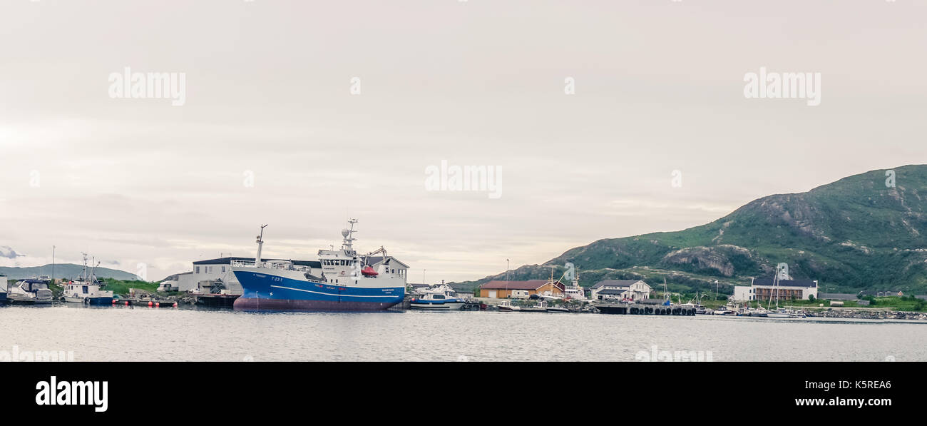 transport ship on Sommaroy Stock Photo