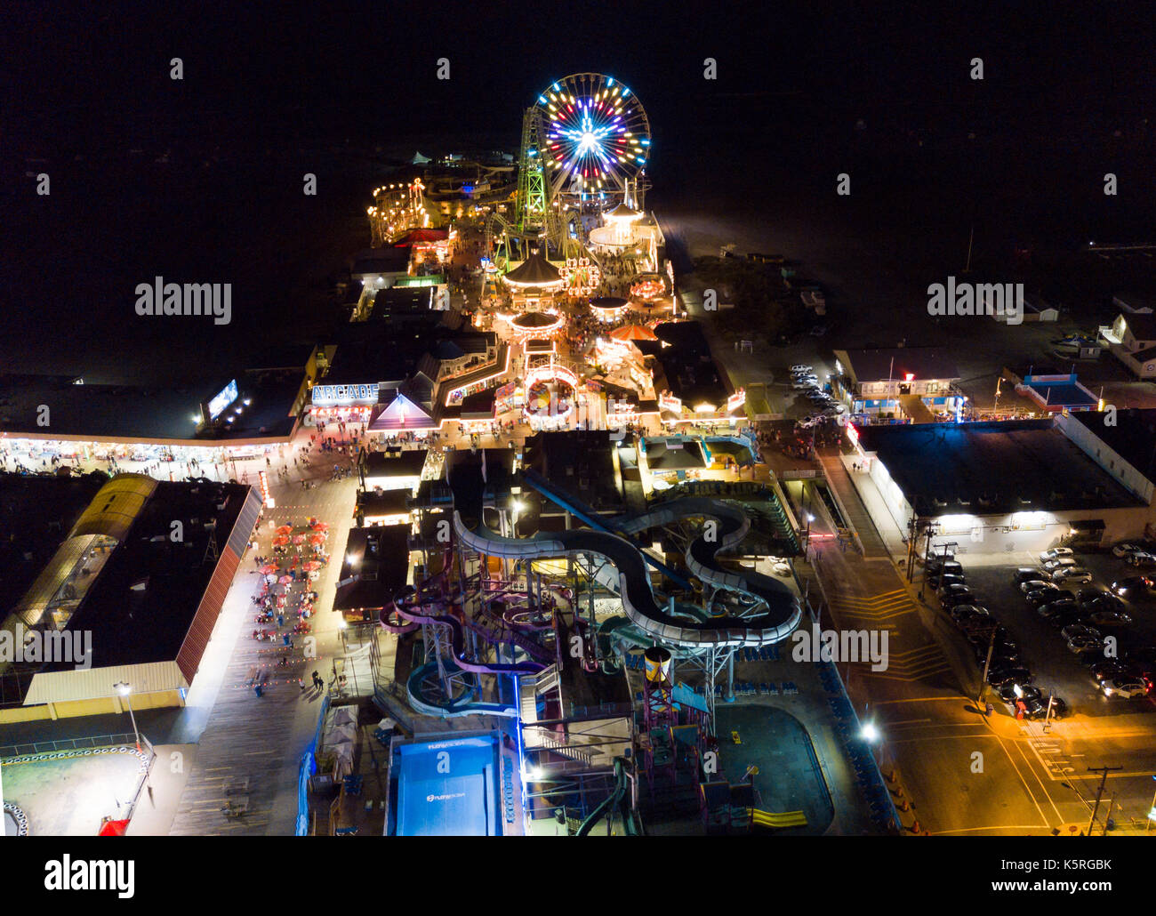 amusement park photo taken from the sky at night Stock Photo