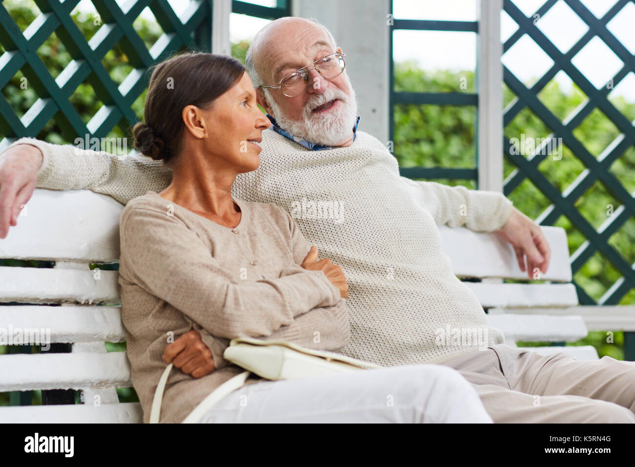 Relaxing on bench Stock Photo