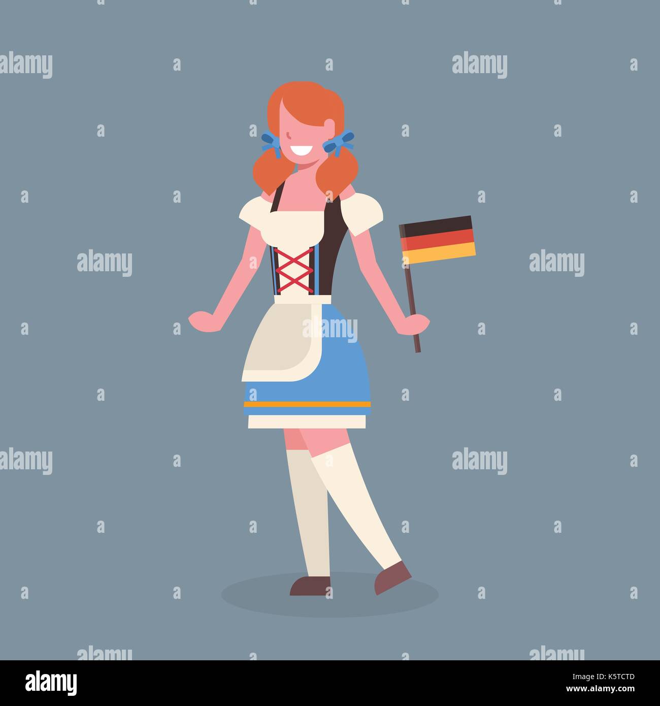 Woman Hold Germany Flag Wearing Traditional German Clothes Oktoberfest Waitress Beer Fest Concept Stock Vector