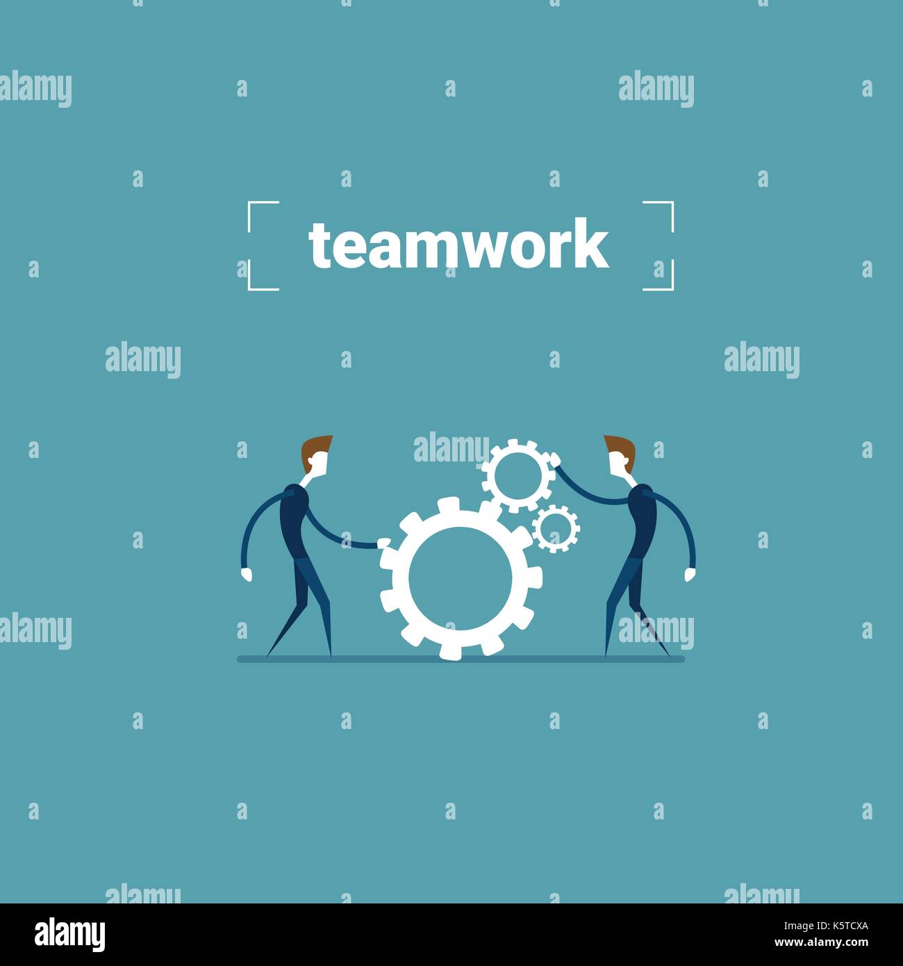 Two Businessman Holding Cog Wheel Teamwork Cooperation Concept Stock Vector
