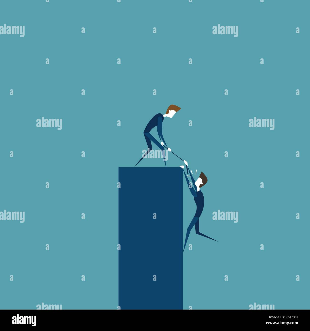 Business Man Helping Colleague To Climb On Bar Support And Teamwork Cooperation Concept Stock Vector