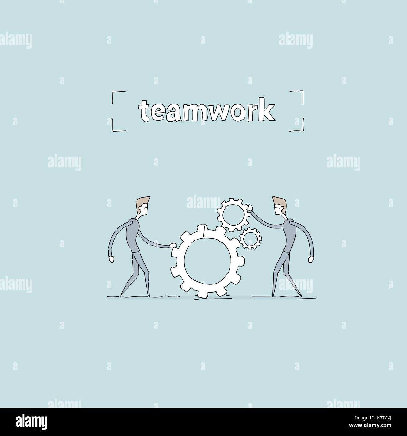 Two Businessman Holding Cog Wheel Teamwork Cooperation Concept Stock Vector