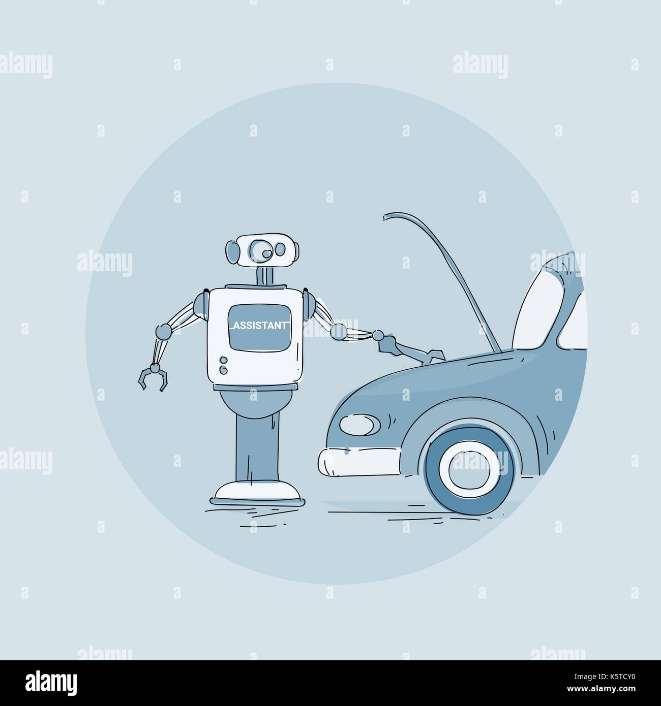 Modern Robot Repair Car Icon, Futuristic Artificial Intelligence Mechanism Technology Stock Vector