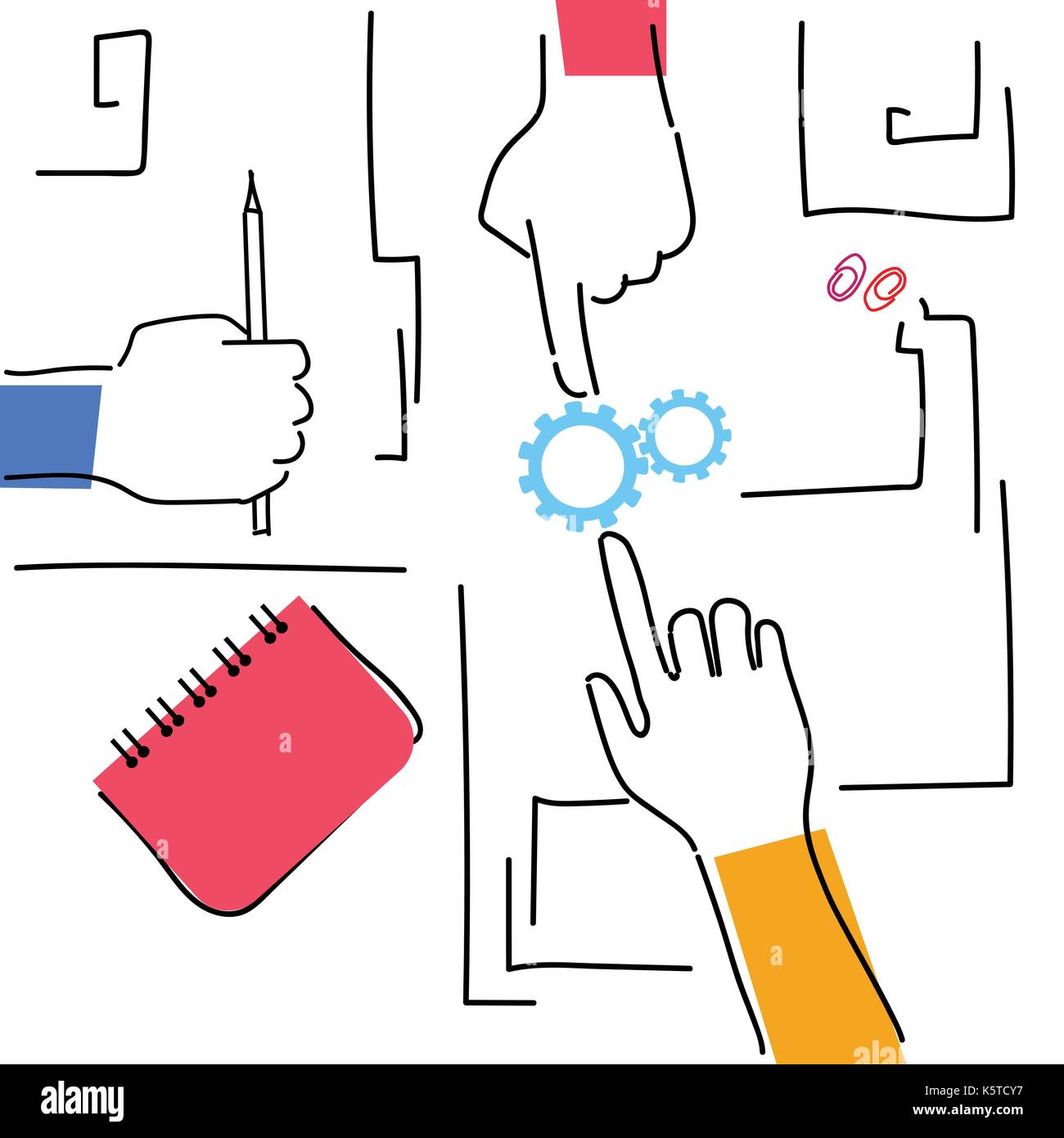 Hands Woking Team Together Making Business Plan Workplace Desk Top Angle View Stock Vector