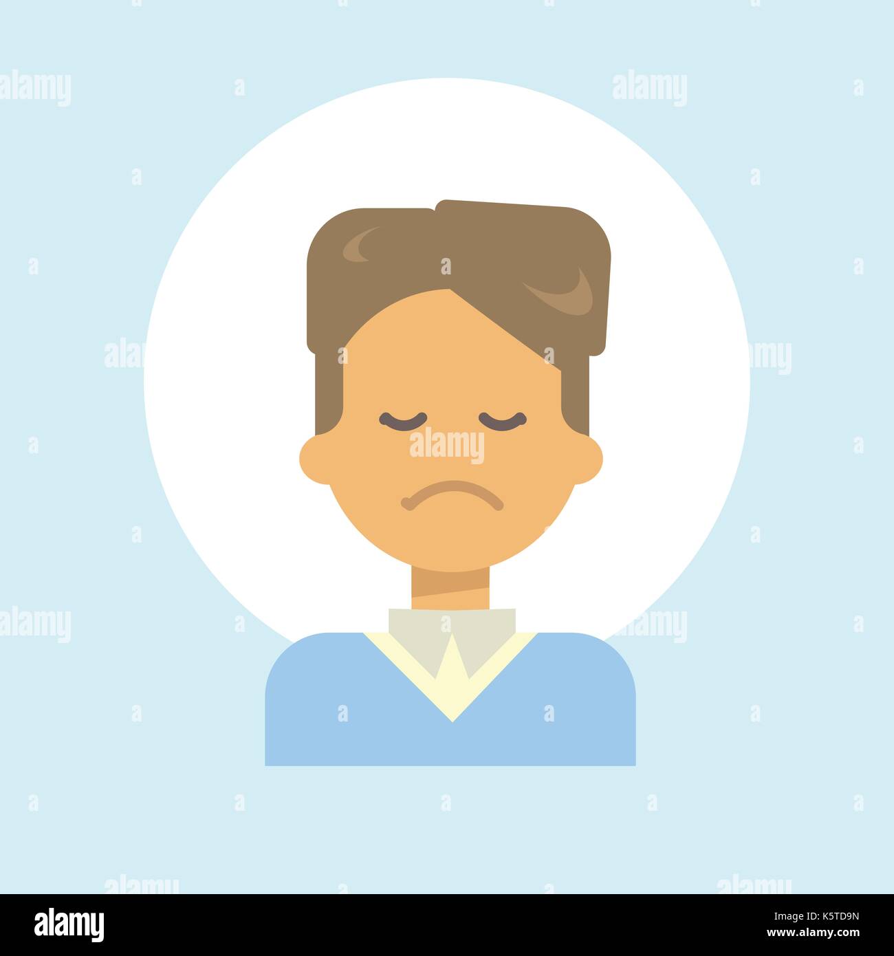 Male Sad Emotion Profile Icon, Man Cartoon Portrait Face Stock Vector
