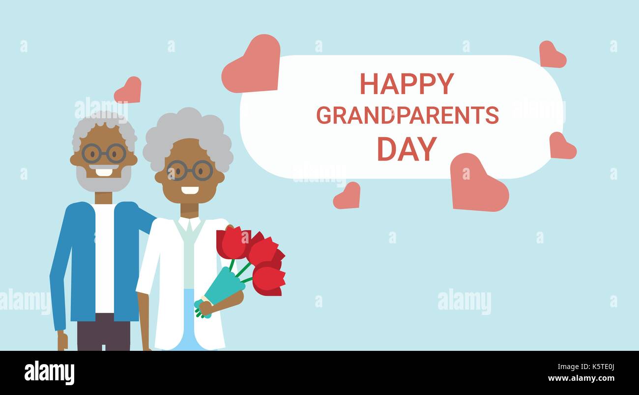 Happy Grandparents Day Greeting Card Holiday Banner African American Grandfather And Grandmother Couple Together Stock Vector
