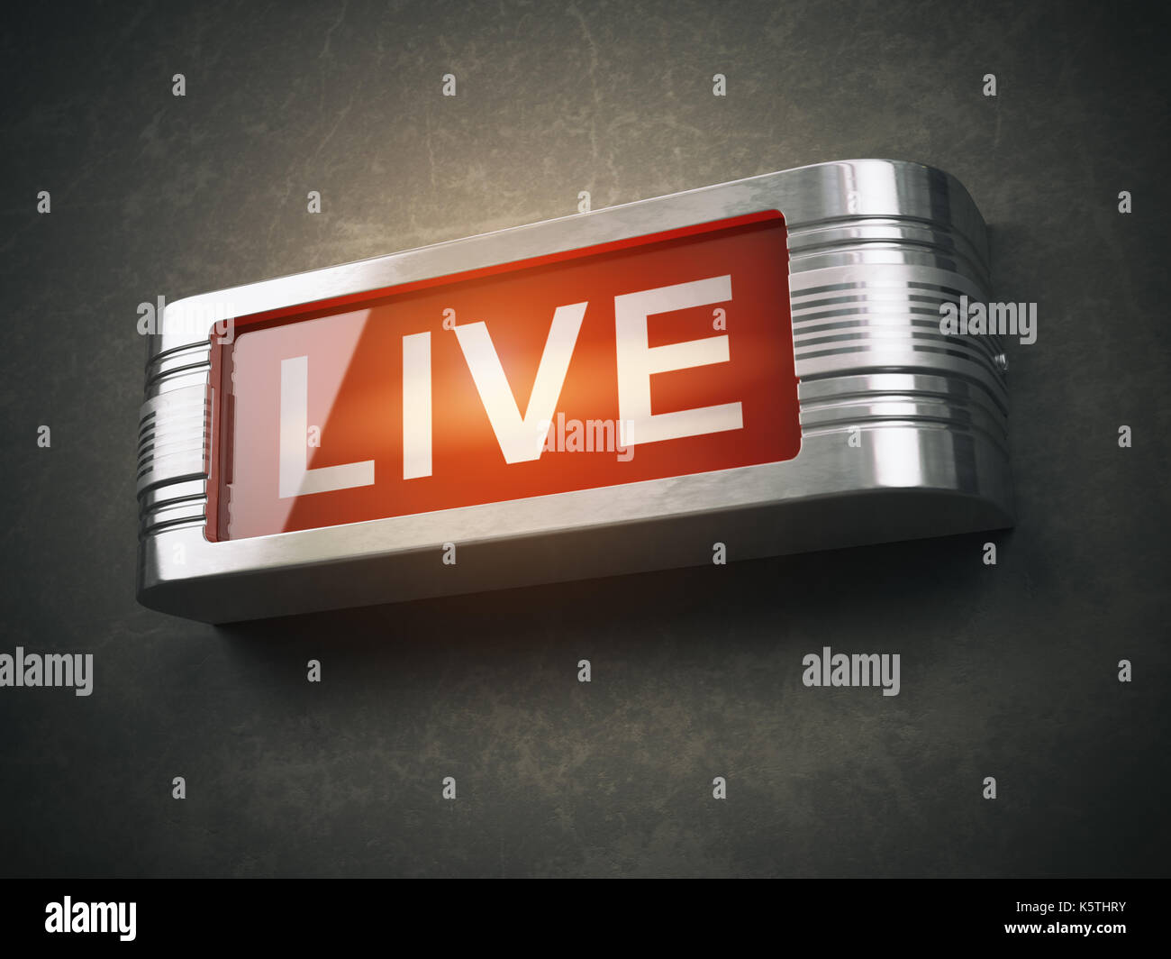 Live red glowing warning signboard. Record or broadcasting concept. 3d ...