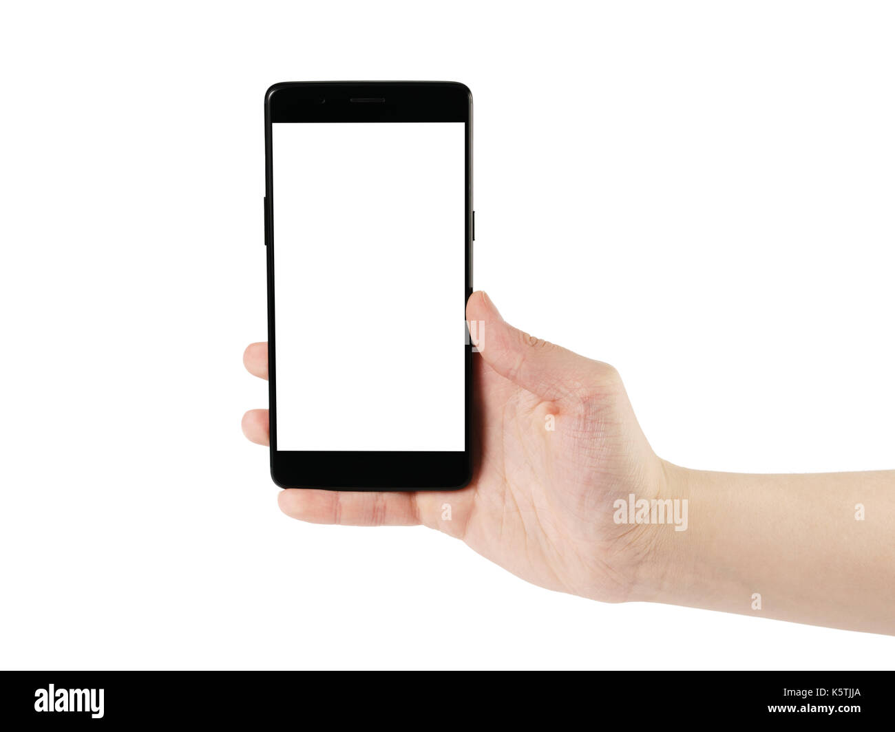 young man hand holding smartphone isolated on white background Stock ...