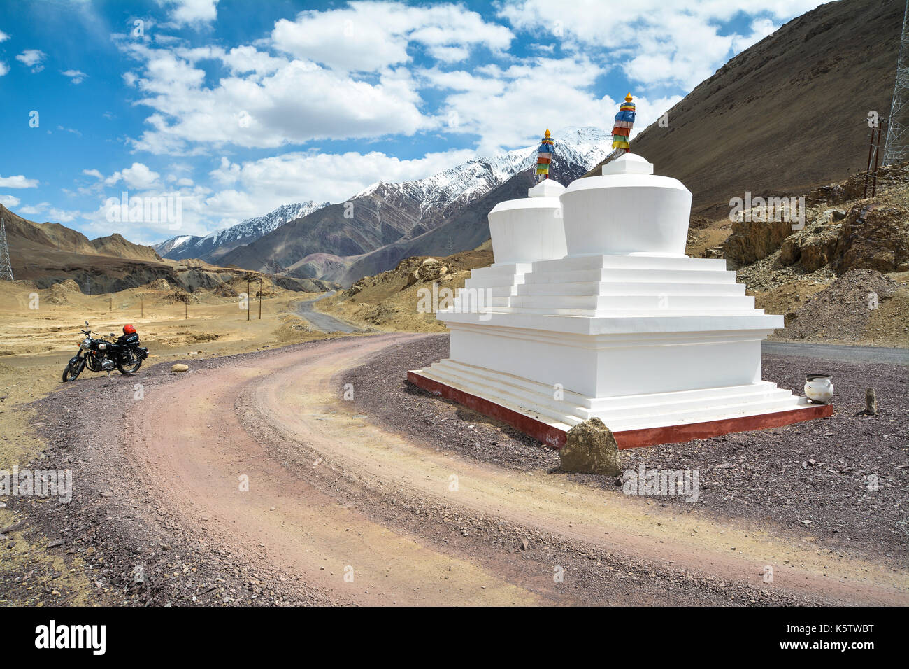 White chortens or stupas near Alchi, Ladakh Stock Photo