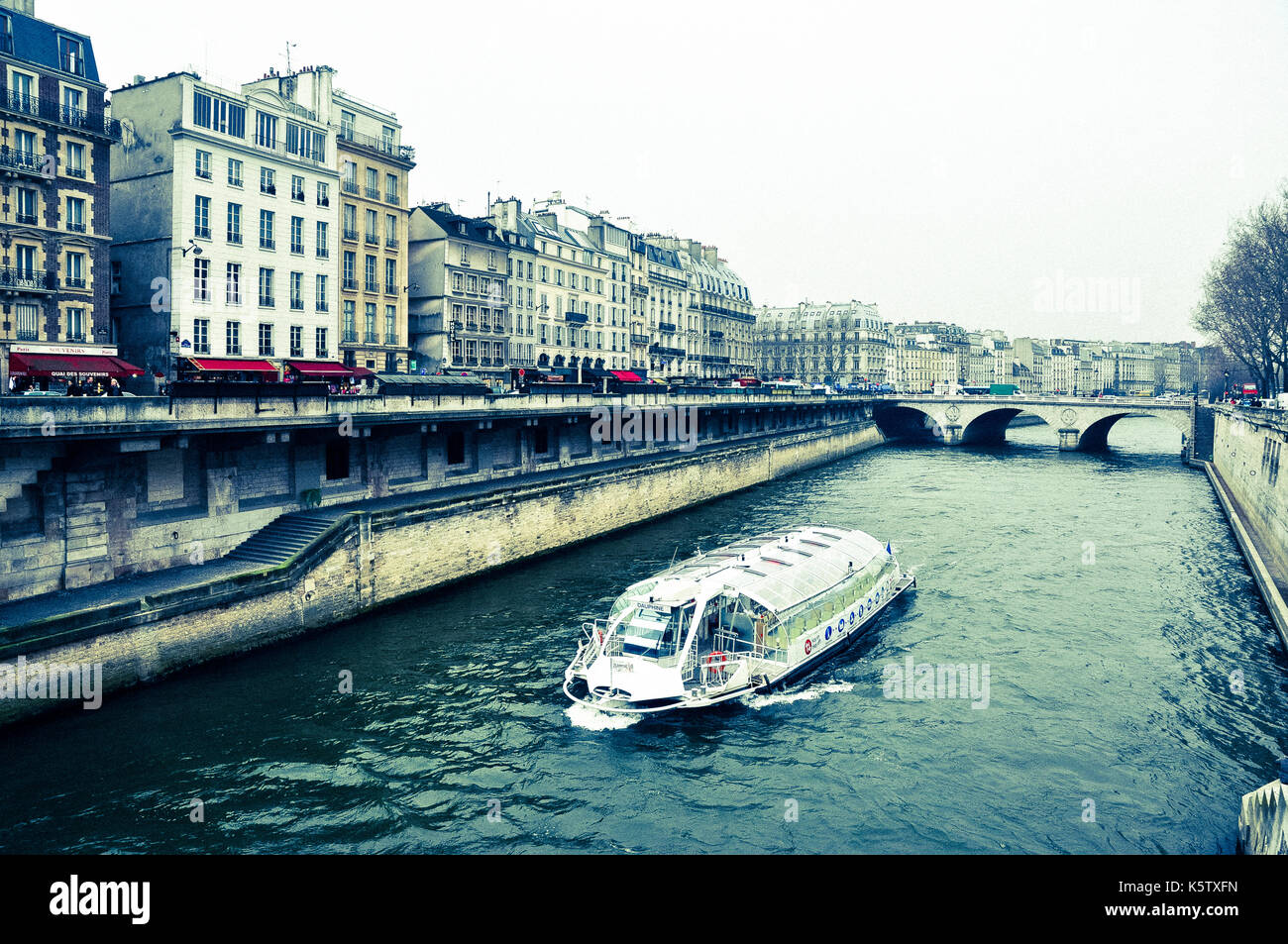 boat on the Seine iver in Paris Stock Photo