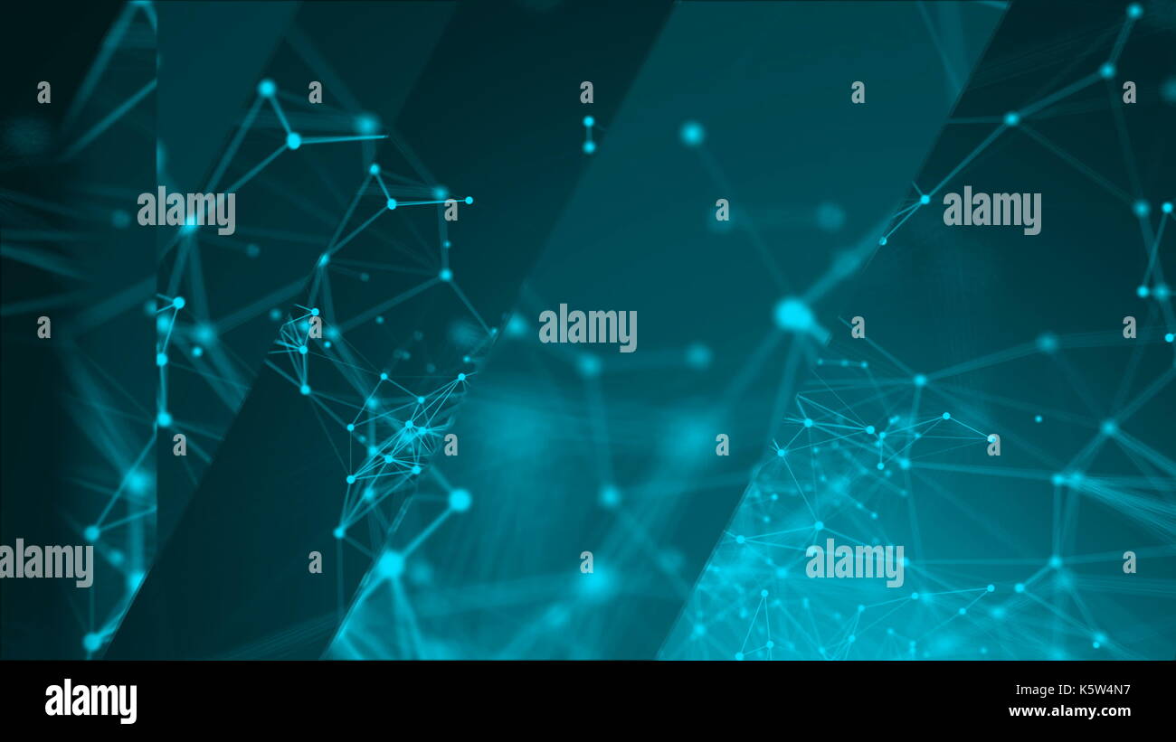 abstract blue geometrical background with moving lines and dots Stock ...