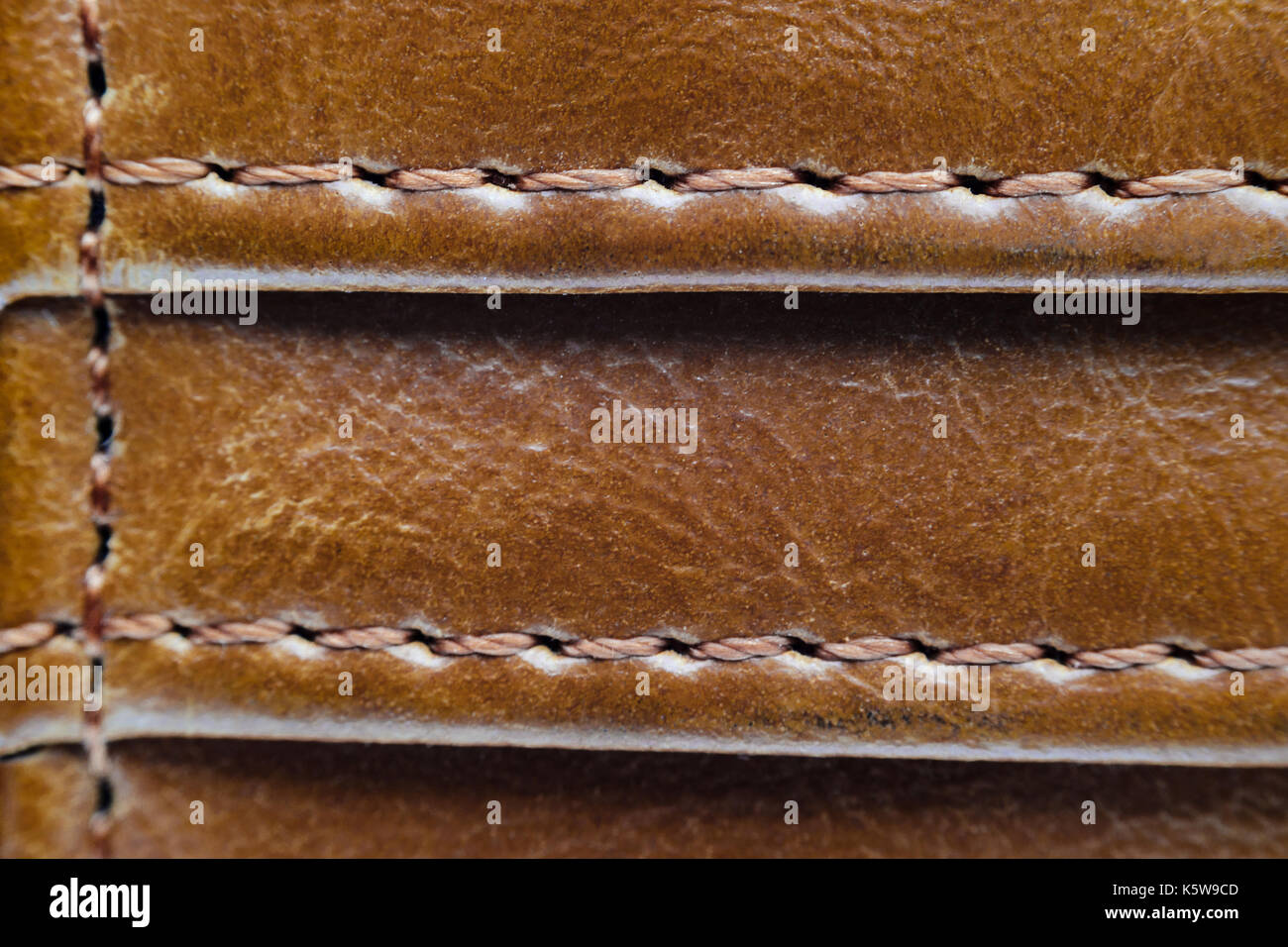 Texture of brown leather with stitches. Element of leather clothing