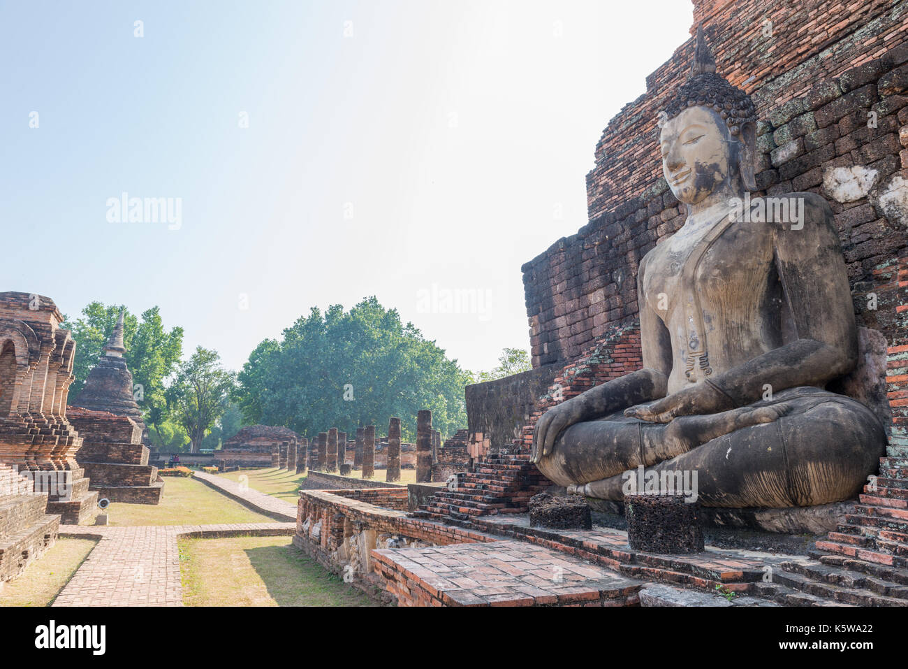 Historic ancient area of sitting buddha statue, Ayutthaya, Thailand Stock Photo