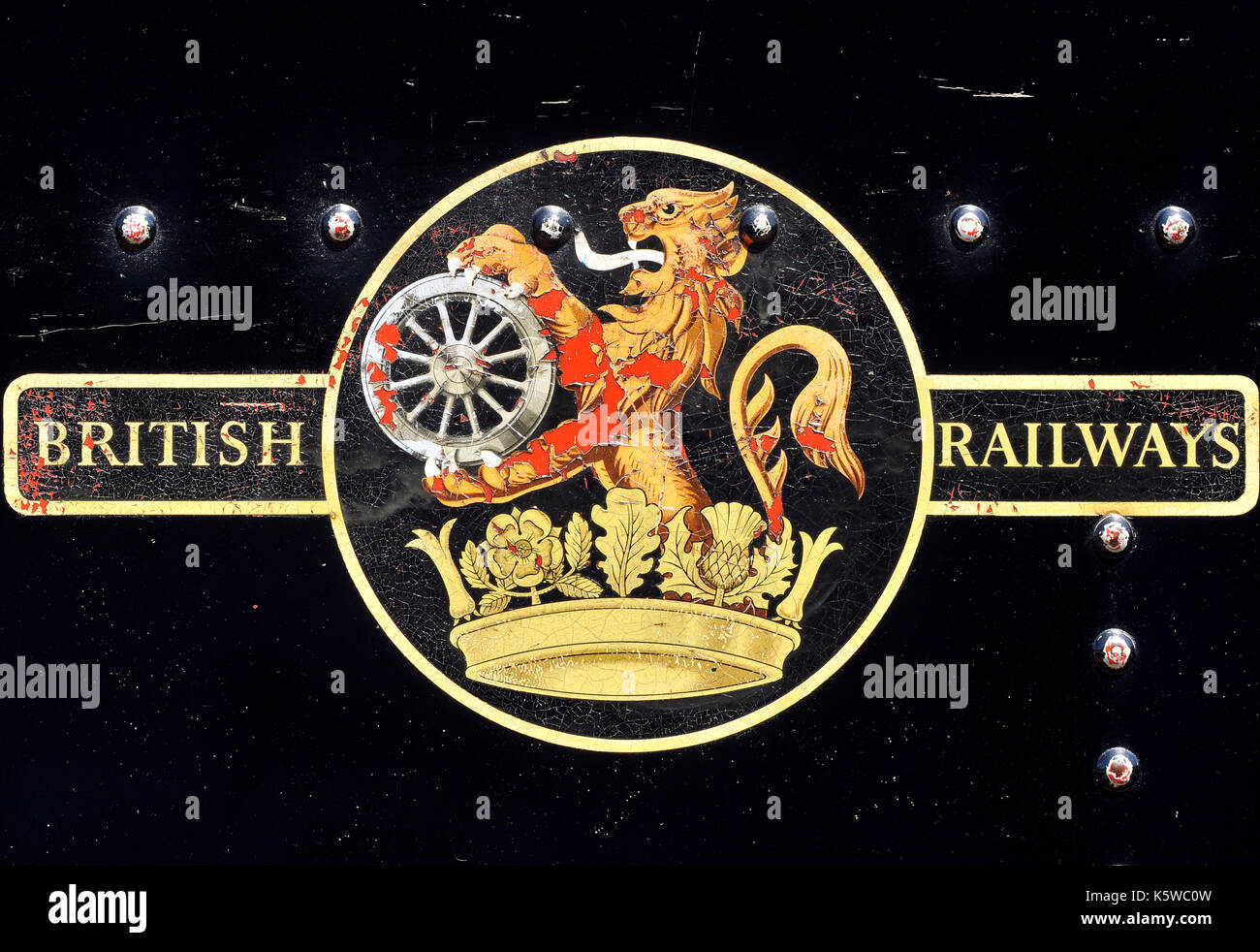british railways locomotive badges and engine train traction plates with the names on them british rail, southern region, indomitable names plates Stock Photo