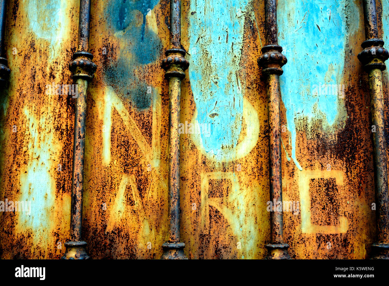 Detail of rusty metal gate closeup Stock Photo