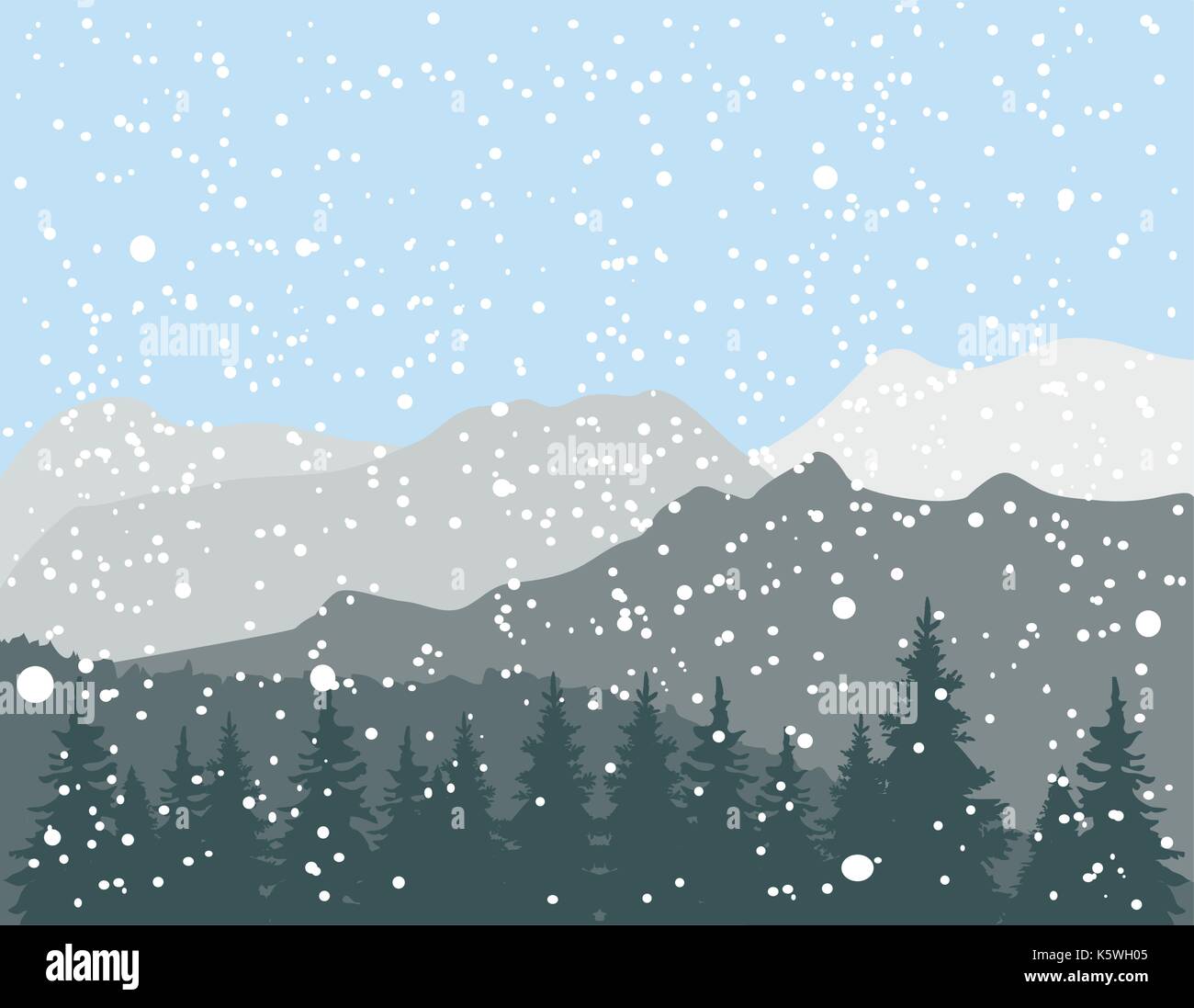 vector illustration of winter mountains with trees landscape Stock ...