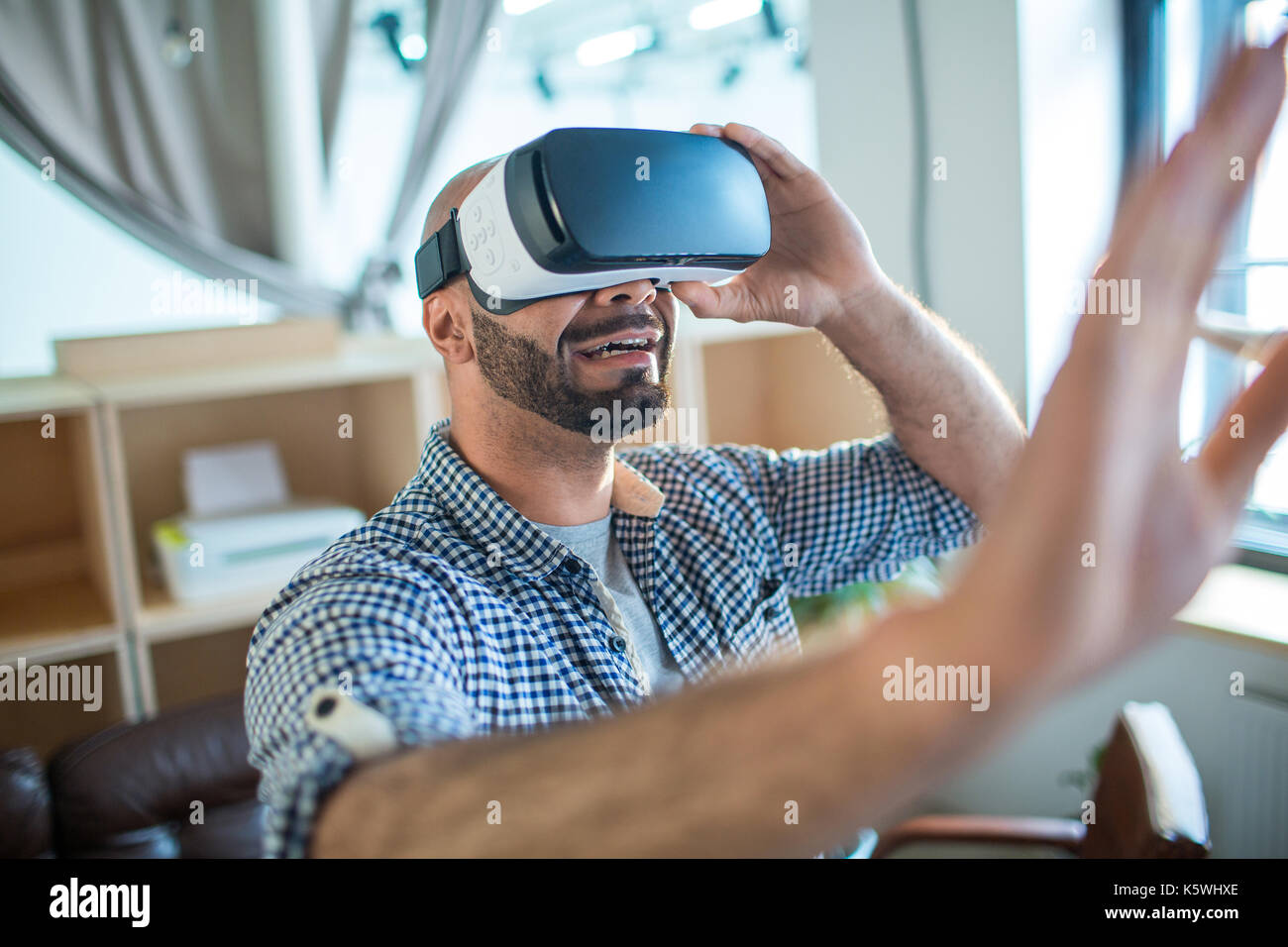 Touching new world Stock Photo