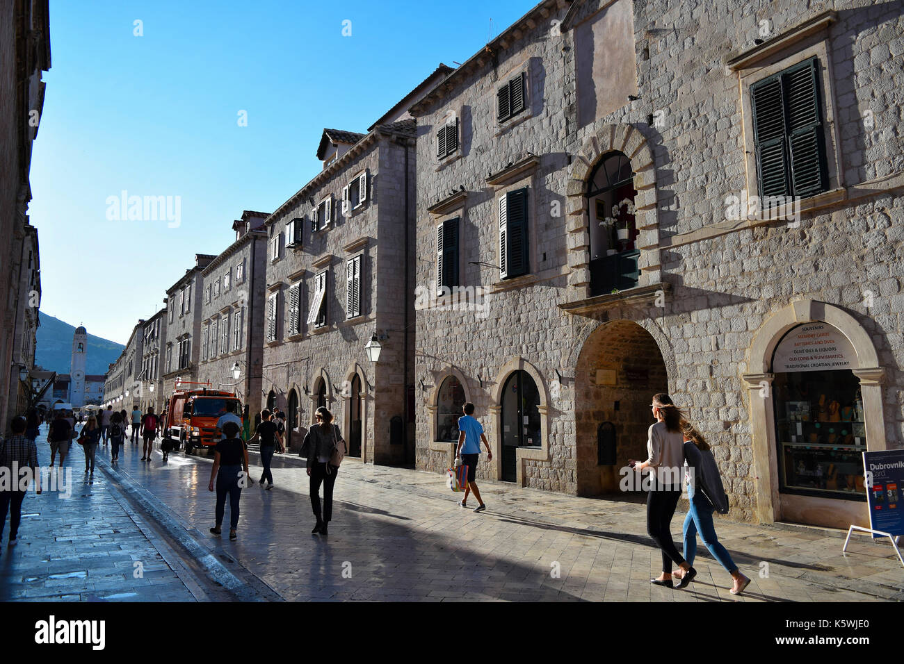 Early morning on Dubrovnik's main street - Placa (Stradun) Stock Photo