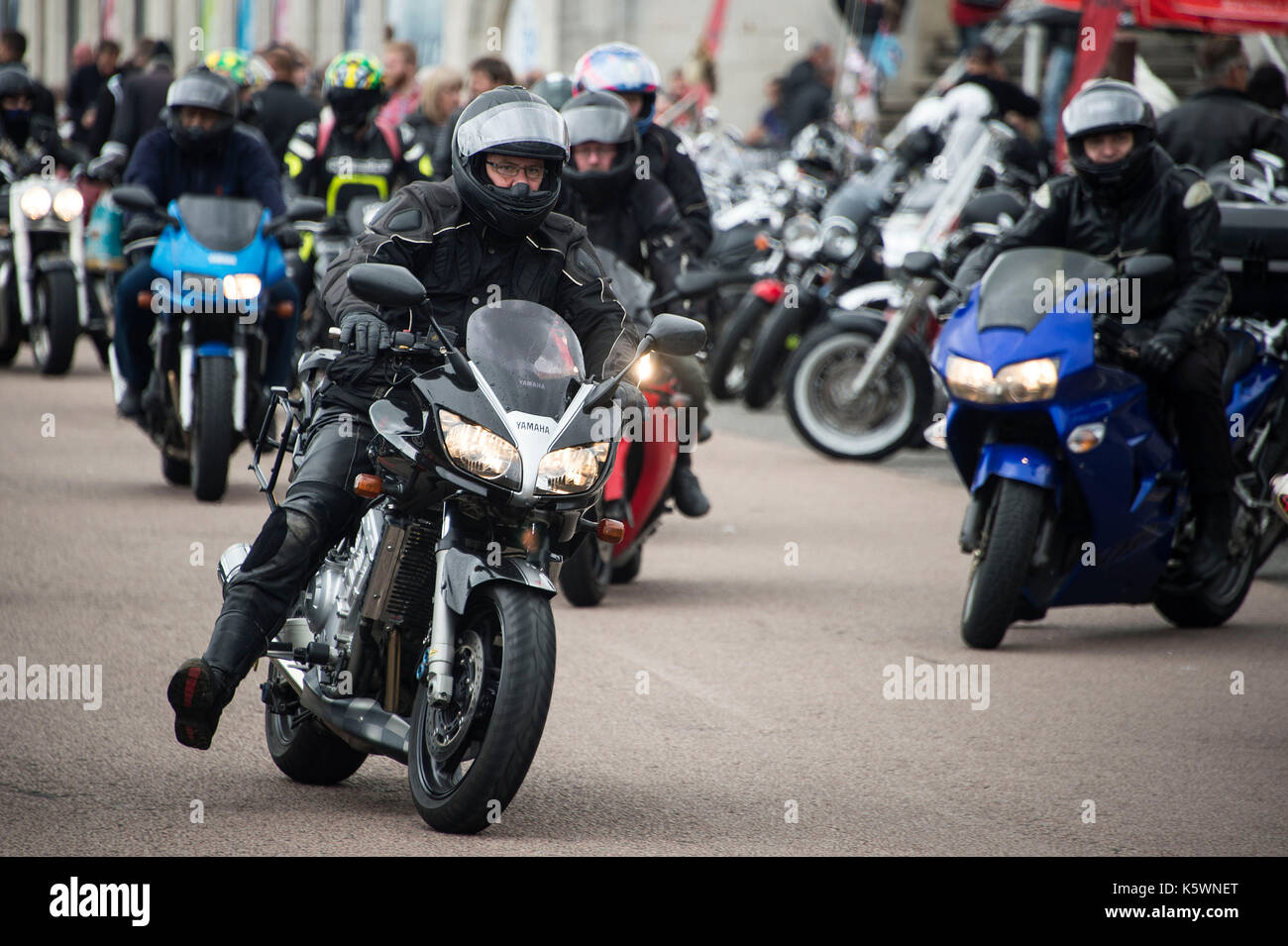 Ace Cafe Reunion 2017 Brighton Burn-Up, Thousands of bikers Descended on the city of Brighton, converging on Madeira Drive for the annual motorcycle r Stock Photo
