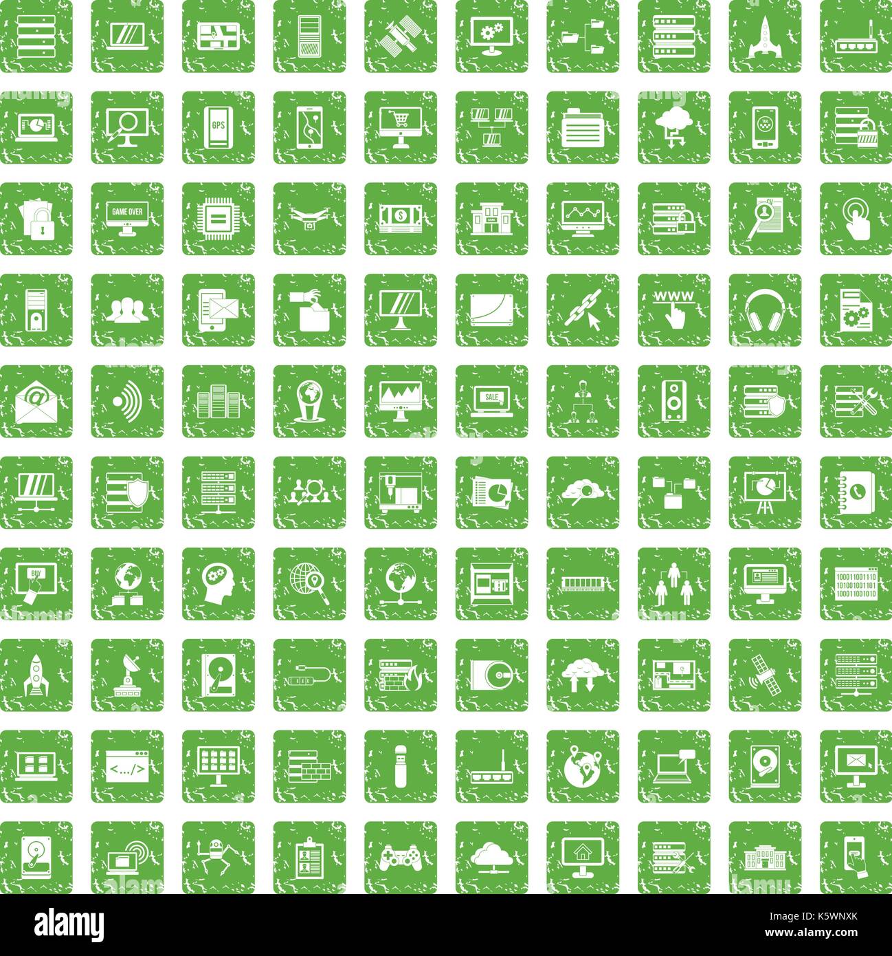 100 database and cloud icons set grunge green Stock Vector