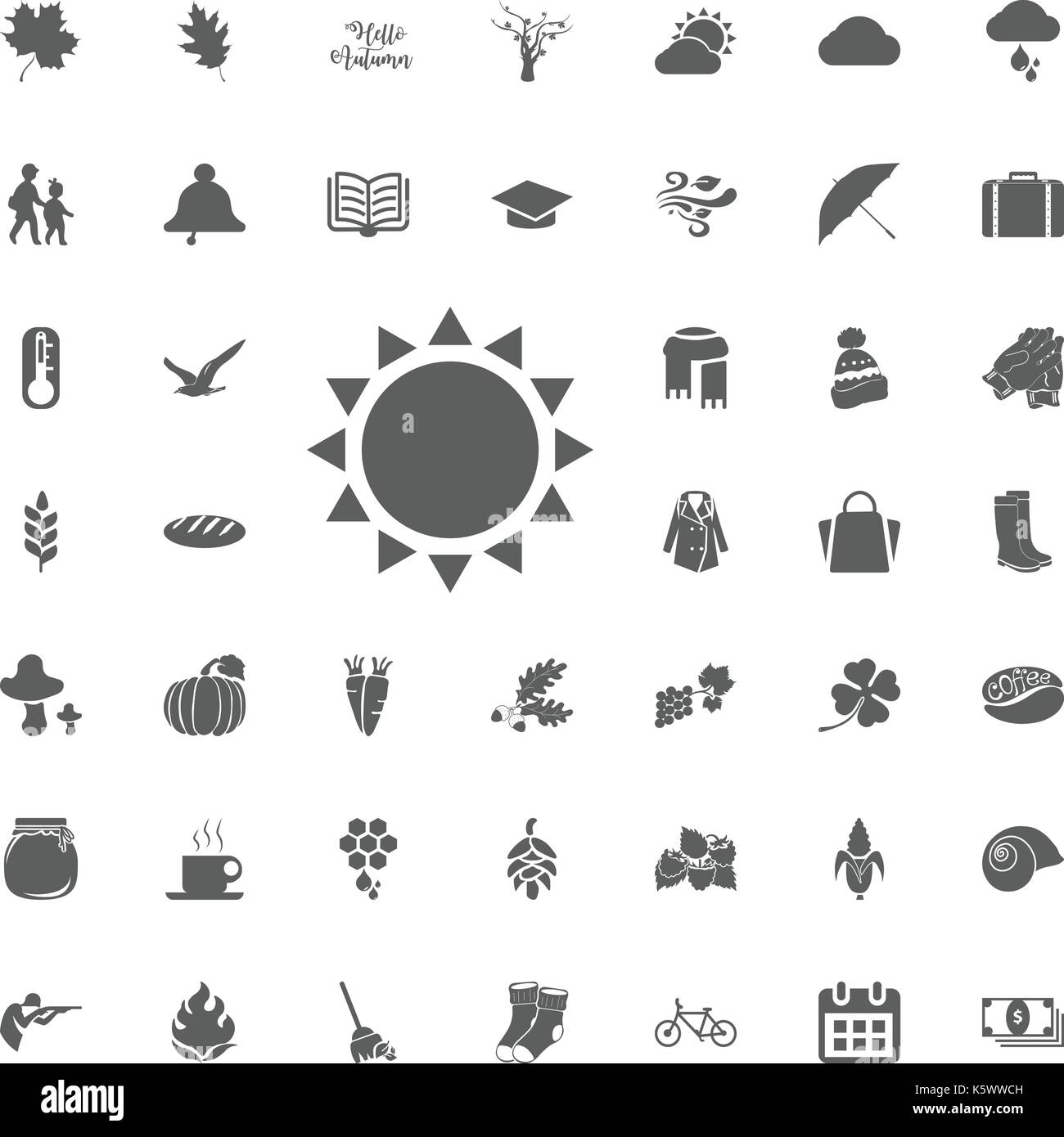 Autumn sun icon. Vector autumn set icons Stock Vector