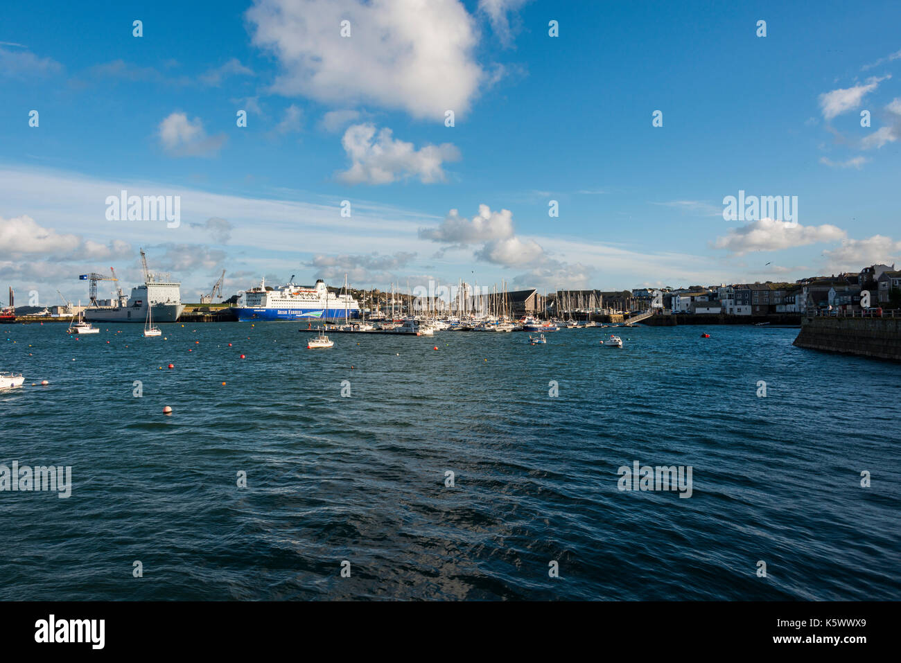 Boats sat on the water in Falmouth, Cornwall. Stock Photo