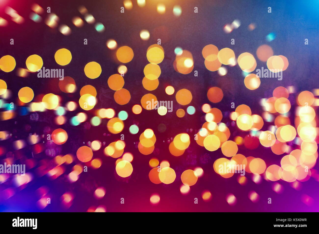 Festive background with natural bokeh and bright golden lights. Vintage ...