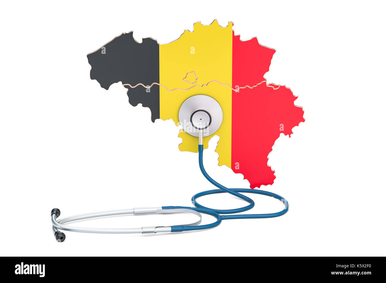 Belgian map with stethoscope, national health care concept, 3D rendering Stock Photo