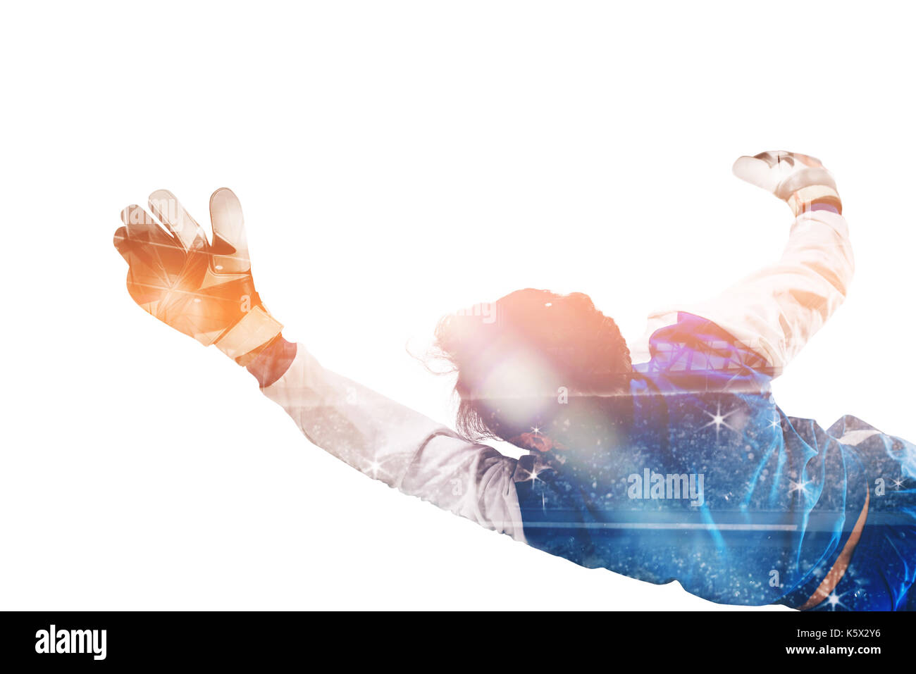 Diving goalkeeper with double exposure Stock Photo