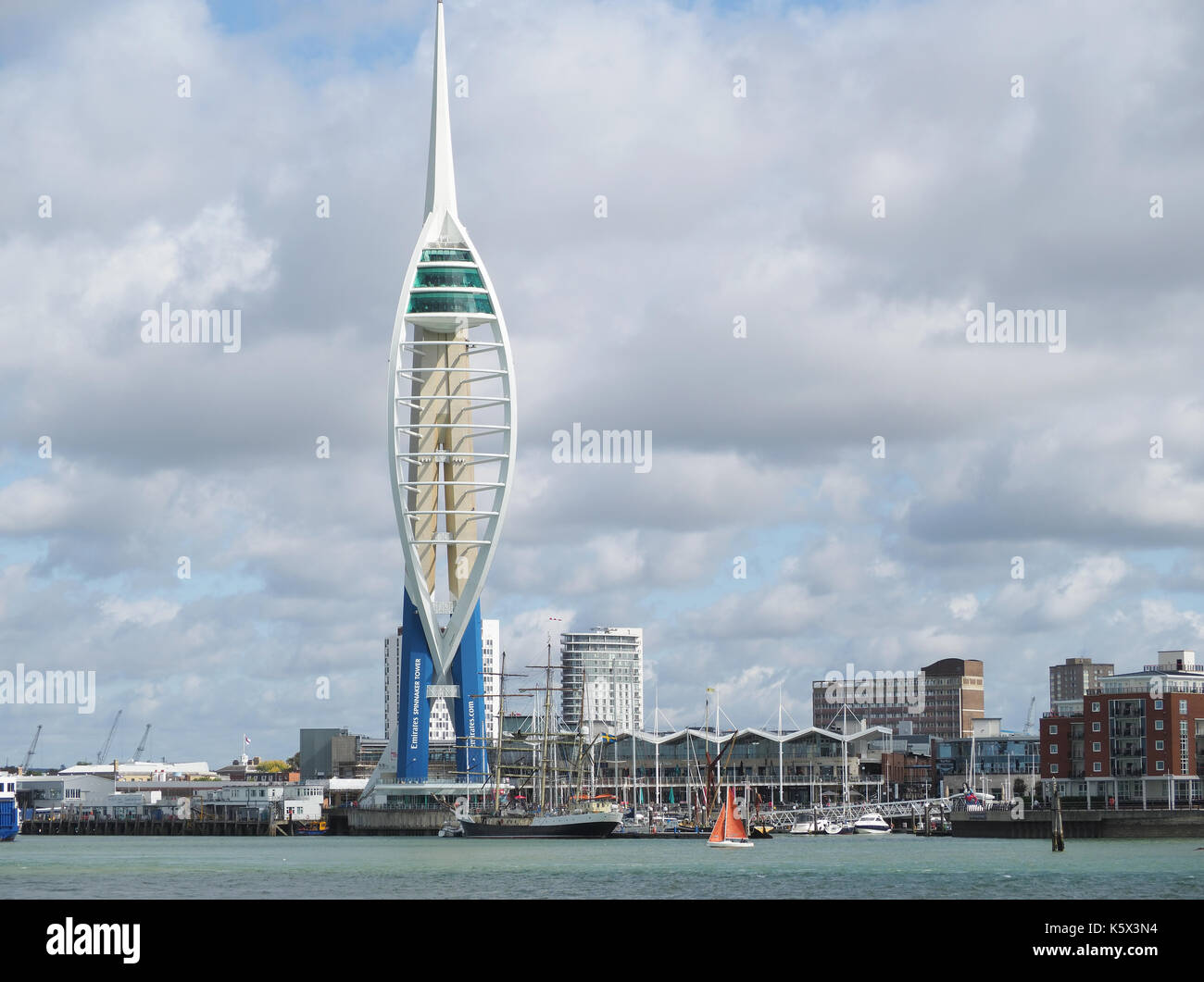 View of the Emirates Spinnaker Tower in Portsmouth Harbour UK on a cloudy summer day Stock Photo