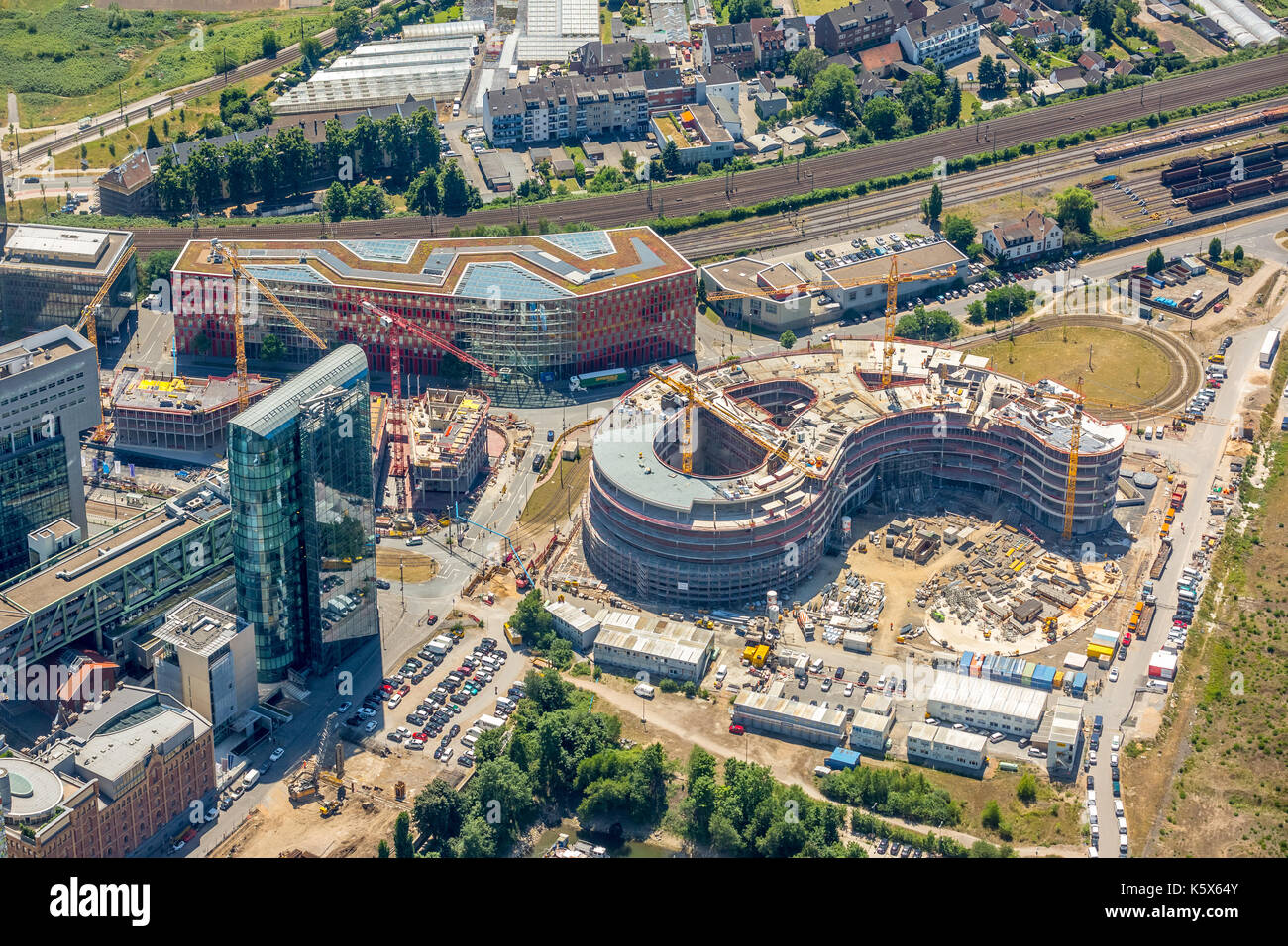 Construction site for the new building trivago headquarters at the Kesselstraße by Ed. Züblin AG in the district of Medienhafen in Düsseldorf in North Stock Photo