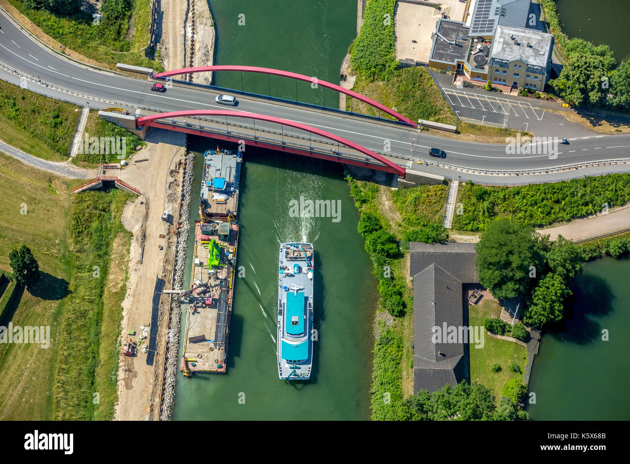 , Emscher conversion, Europe, Canal construction, canal bridge, canal junction, aerial view, aerial photography, aerial photography, aerial photograph Stock Photo